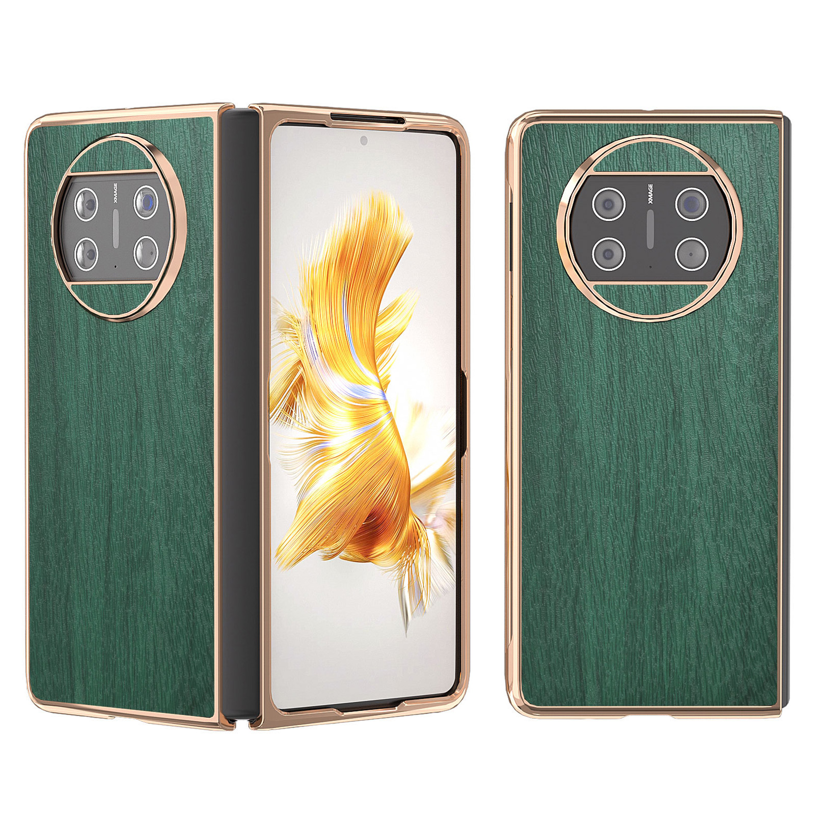 

Für Huawei Mate X3 5G Elektroplatten Telefonhülle Holz Getreide PU Leder Beschichtetes PC -telefon Zurück - Grün, Huawei Mate X3 5G