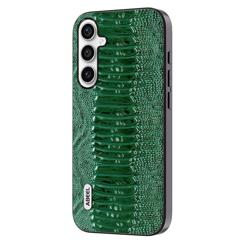 

ABEEL Für Samsung Galaxy A34 5G Telefonhülle Schlanke Echte Kuhleder Beschichtete PC+TPU -krokodil -texturabdeckung - Grün, Galaxy A34 5G