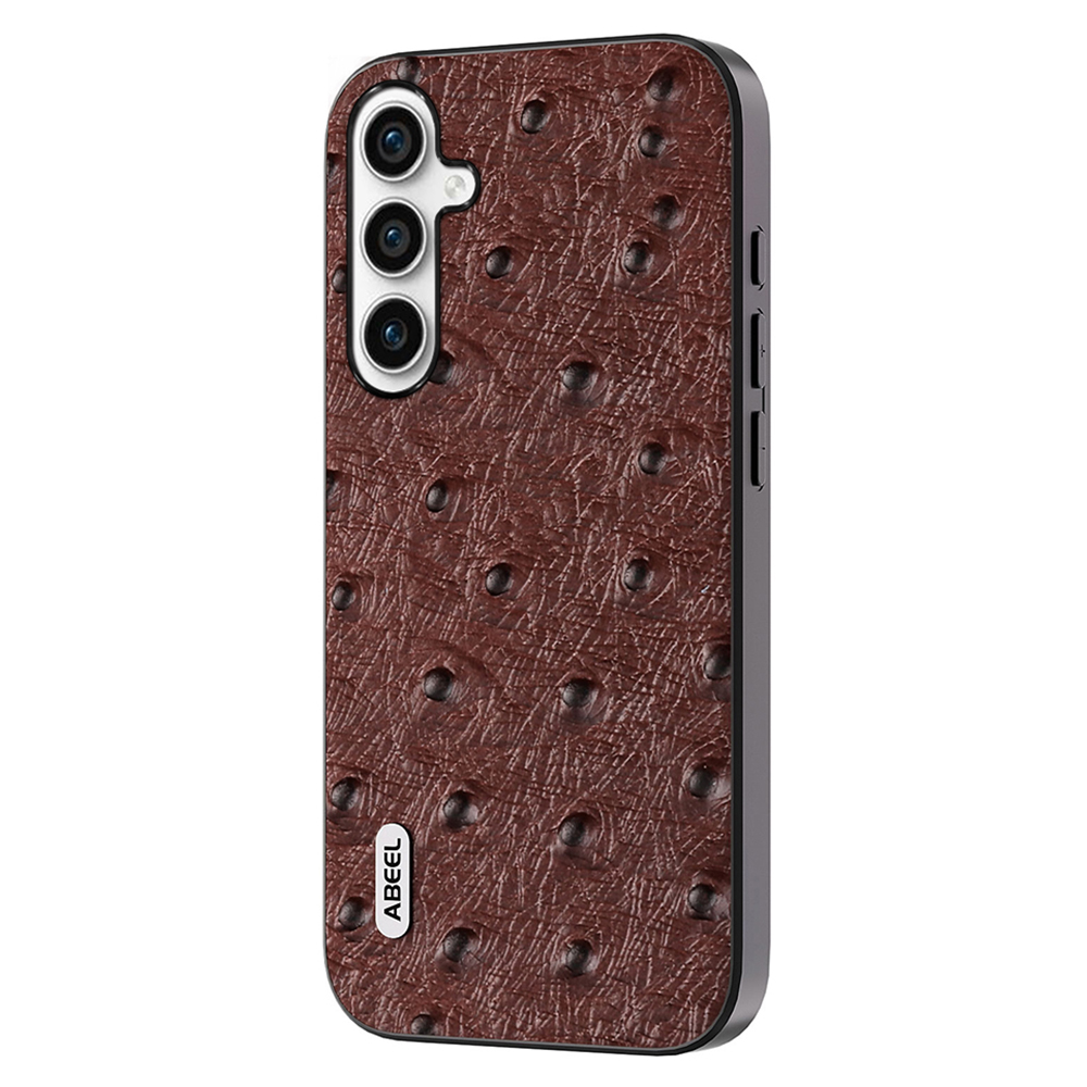

ABEEL -telefonkoffer Für Samsung Galaxy A14 4G / 5g, Echter Kuhleder -pc+tpu Straußstängertexturabdeckung - Kaffee, Galaxy A14 4G