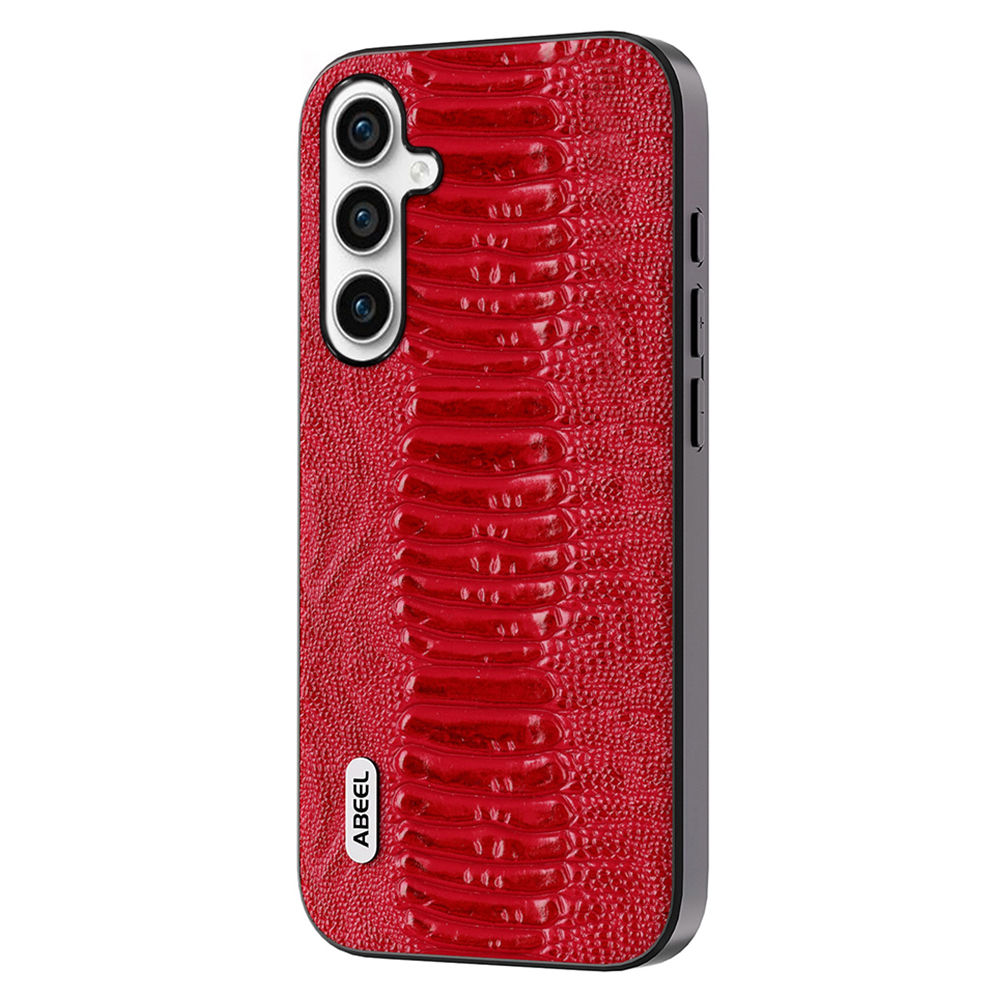 

ABEEL Back Telechungschaft Für Samsung Galaxy A14 4G / 5g, Echte Kuhleder -pc+tpu -krokodil -texturabdeckung - Rot, Galaxy A14 4G