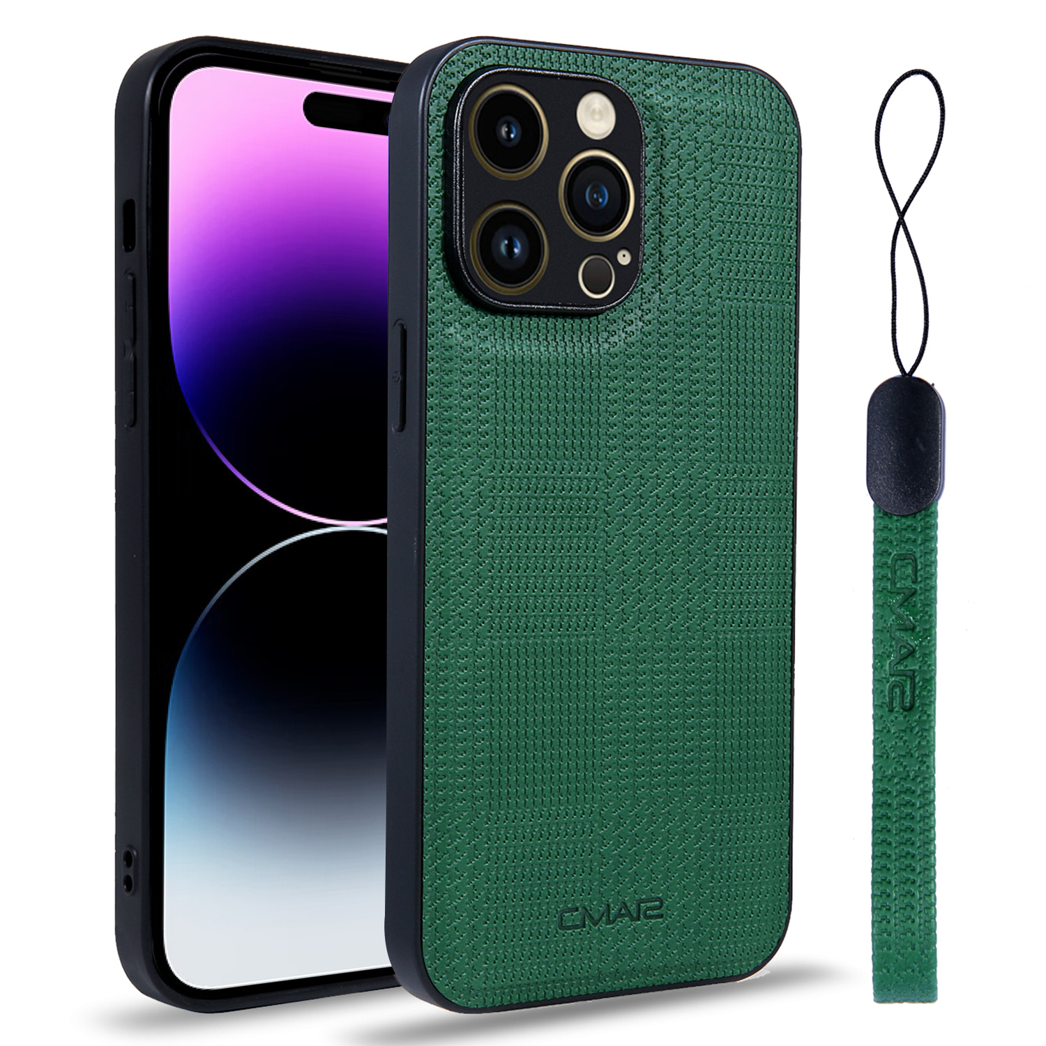 

CMAI2 Schocksicheres Koffer Für Iphone 14 Pro Max Slim Hülle Textured Gedruckter PU+PC+TPU -telefonschale Mit Riemen - Grün, iPhone 14 Pro Max