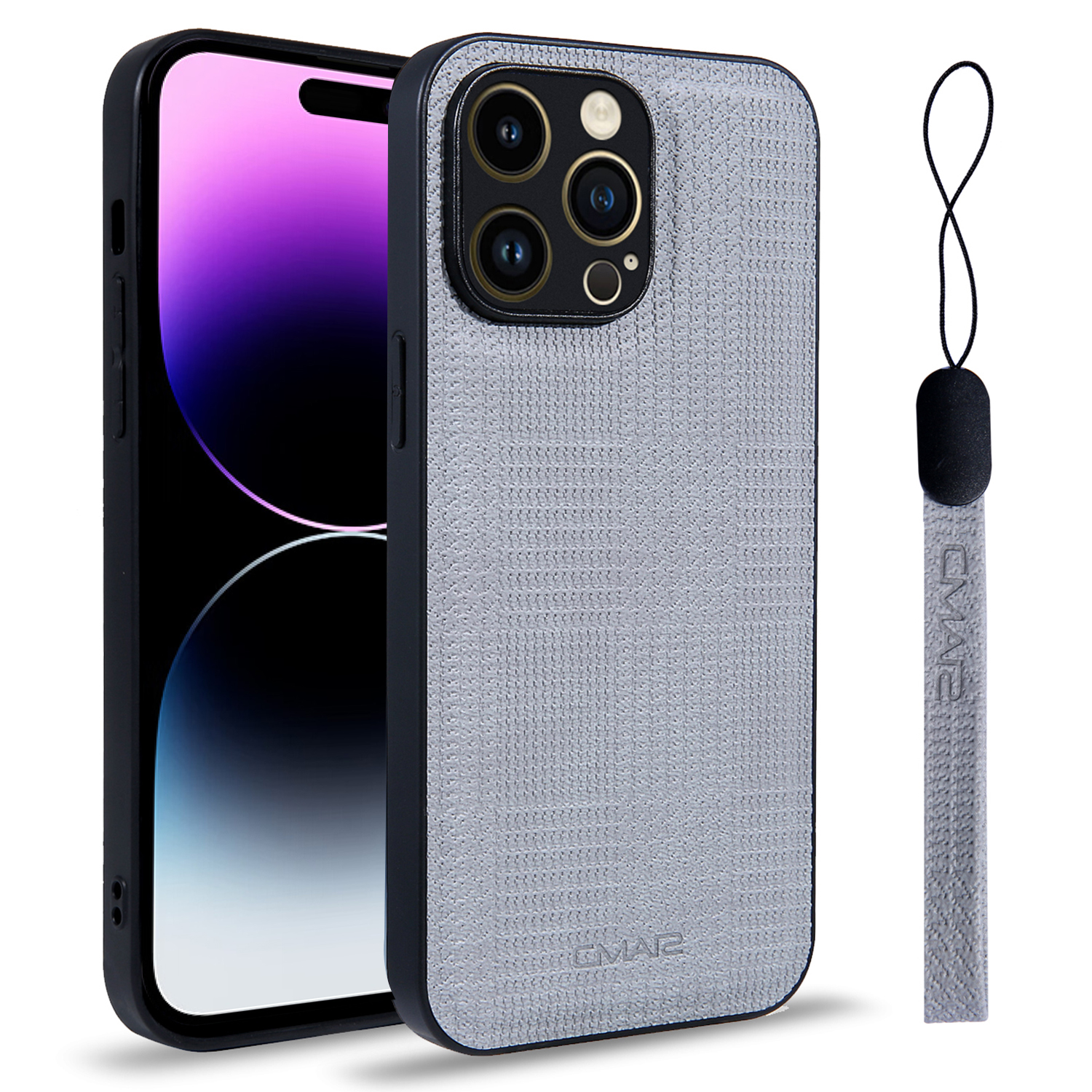 

CMAI2 Schocksicheres Koffer Für Iphone 14 Pro Max Slim Hülle Textured Gedruckter PU+PC+TPU -telefonschale Mit Riemen - Grau, iPhone 14 Pro Max