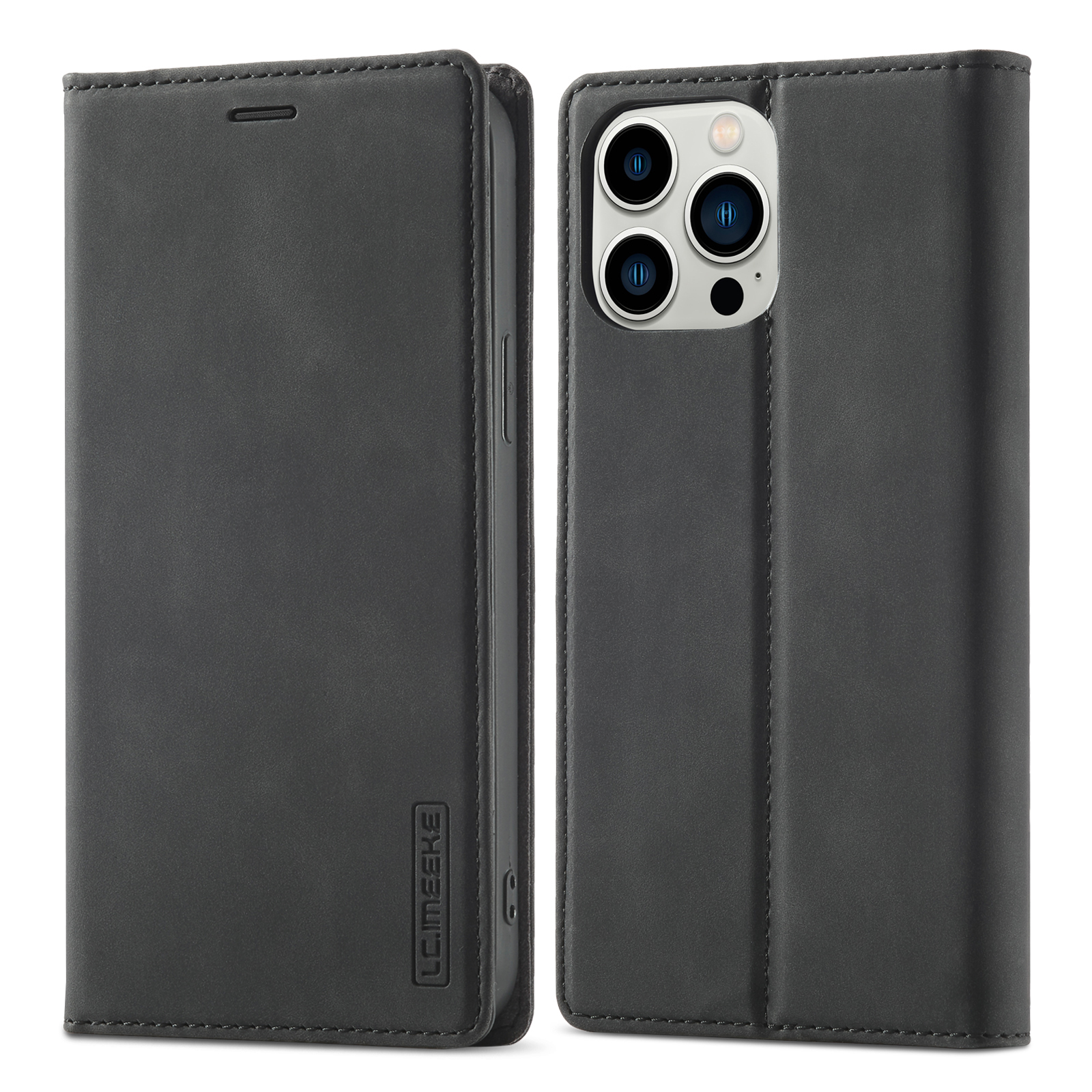 

Lc. Imeeke Telefonhülle Für Iphone 15 Pro Max, Magnetverschluss Muschelschale Mikrofaser -leder -ständer Brieftasche Abdeckung - Schwarz, iPhone 15 Pro Max