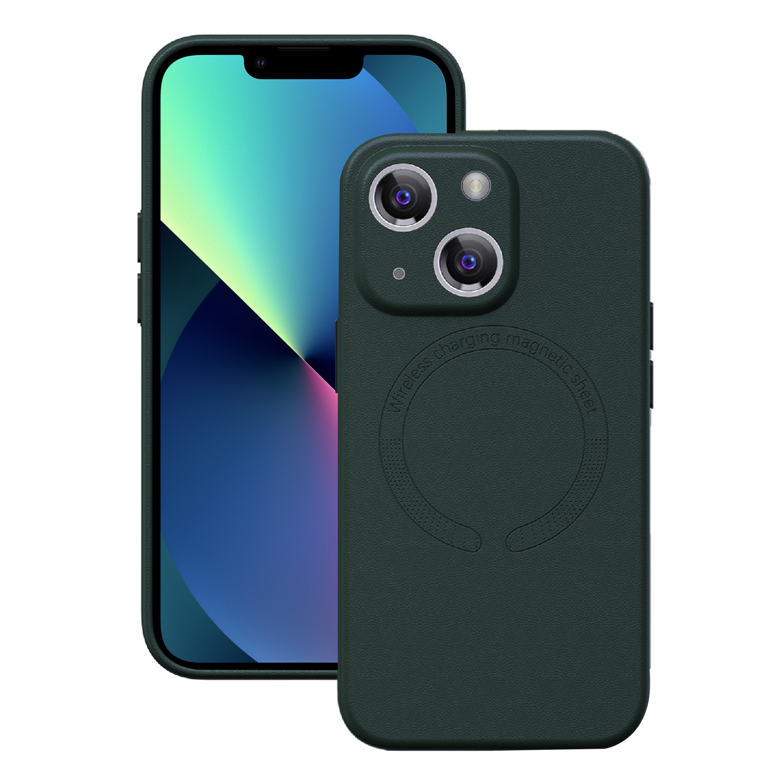 

Für Iphone 13 6,1 Zoll Telefonabdeckung PU -leder -pc -pc -kompatibel Mit Magsafe Back Case - Grün, iPhone 13