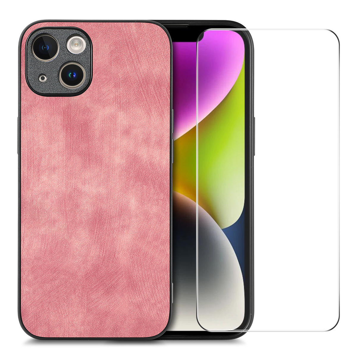 

Enkay Hut Prince Für Iphone 14 Plus Vintage PU Leder Beschichtete Pc-telefonabdeckung Mit Klarem Glassfilm Mit Hohem Aluminium-silicon - Rosa, iPhone 14 Plus