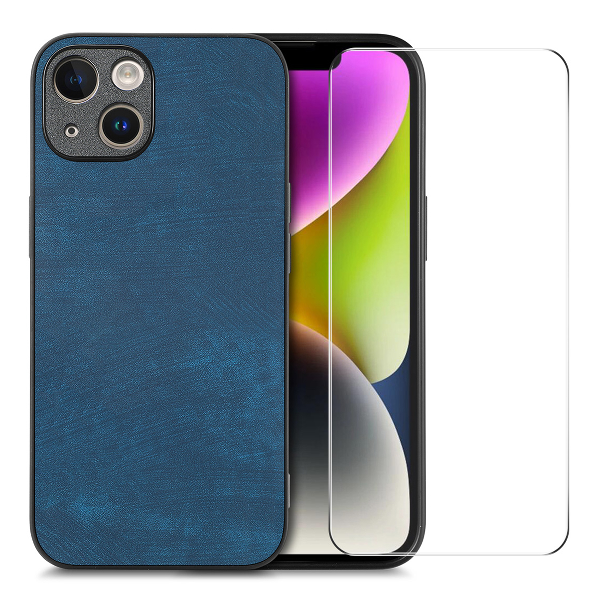 

Enkay Hut Prince Für Iphone 14 Plus Vintage PU Leder Beschichtete Pc-telefonabdeckung Mit Klarem Glassfilm Mit Hohem Aluminium-silicon - Blau, iPhone 14 Plus