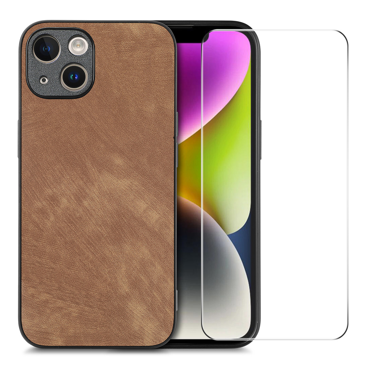 

Enkay Hut Prince Für Iphone 14 Plus Vintage PU Leder Beschichtete Pc-telefonabdeckung Mit Klarem Glassfilm Mit Hohem Aluminium-silicon - Braun, iPhone 14 Plus