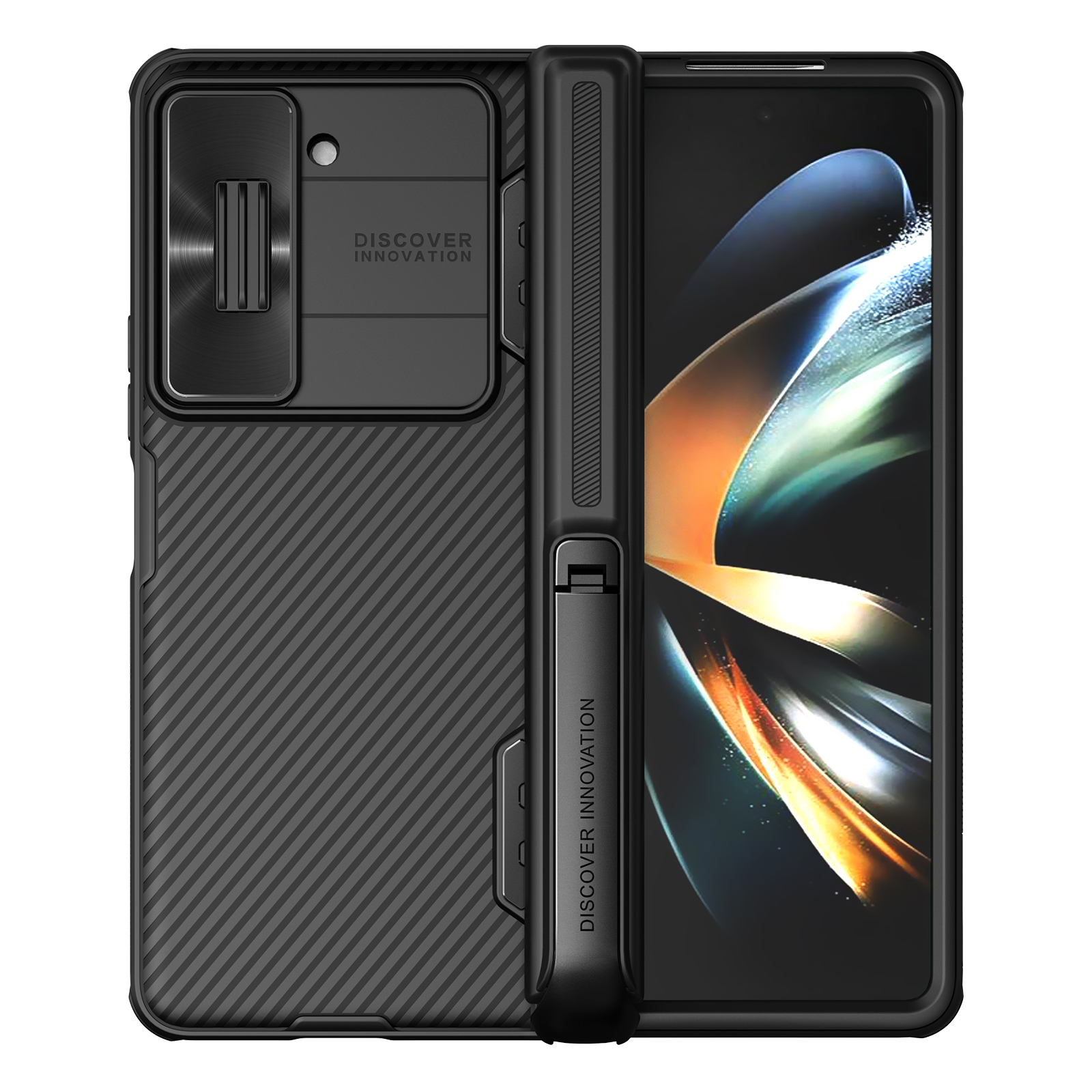 

Nillkin Camshield Fold -hülle Für Samsung Galaxy Z Fold5 5G TPU+PC Phone Deckung Dia -kameraschutz Kickständer Shell - Schwarz, Galaxy Z Fold5 5G