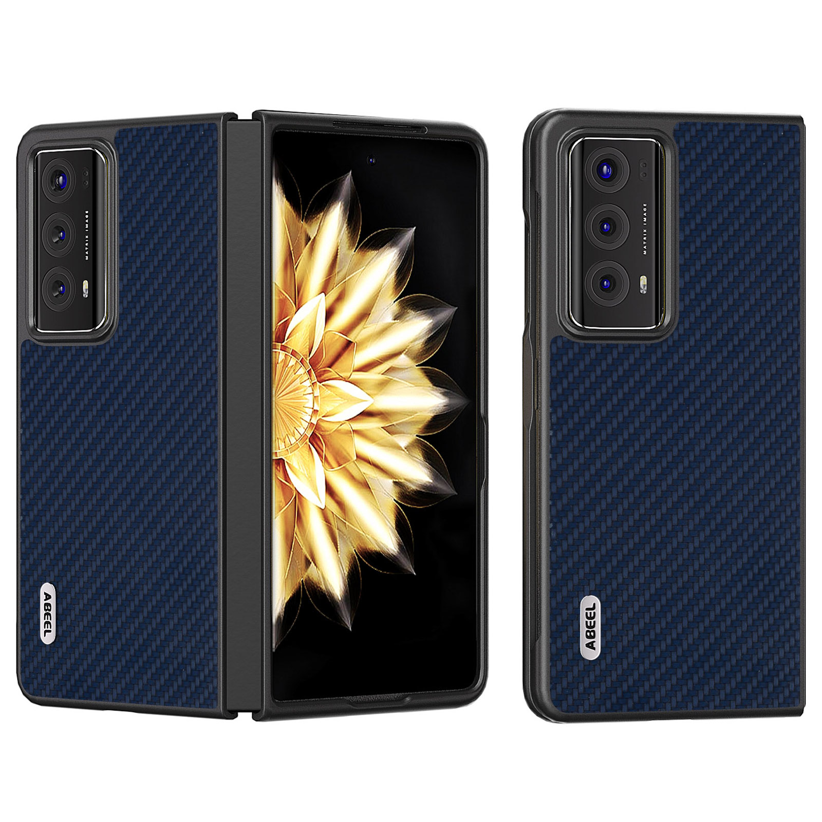 

ABEEL Für Ehrenmagie V2 5G Hartes PC + PU -schutzhülle Kohlefaser Textur Faltet Telefonabdeckung - Dunkelblau, Honor Magic V2 5G