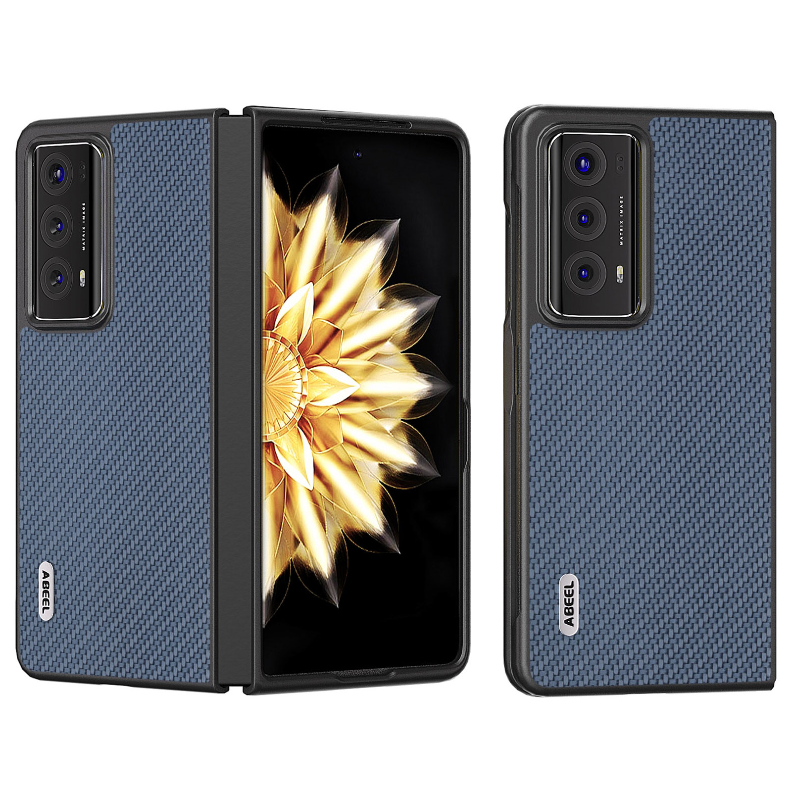 

ABEEL Für Ehrenmagie V2 5G Hartes PC + PU -schutzhülle Kohlefaser Textur Faltet Telefonabdeckung - Himmelblau, Honor Magic V2 5G