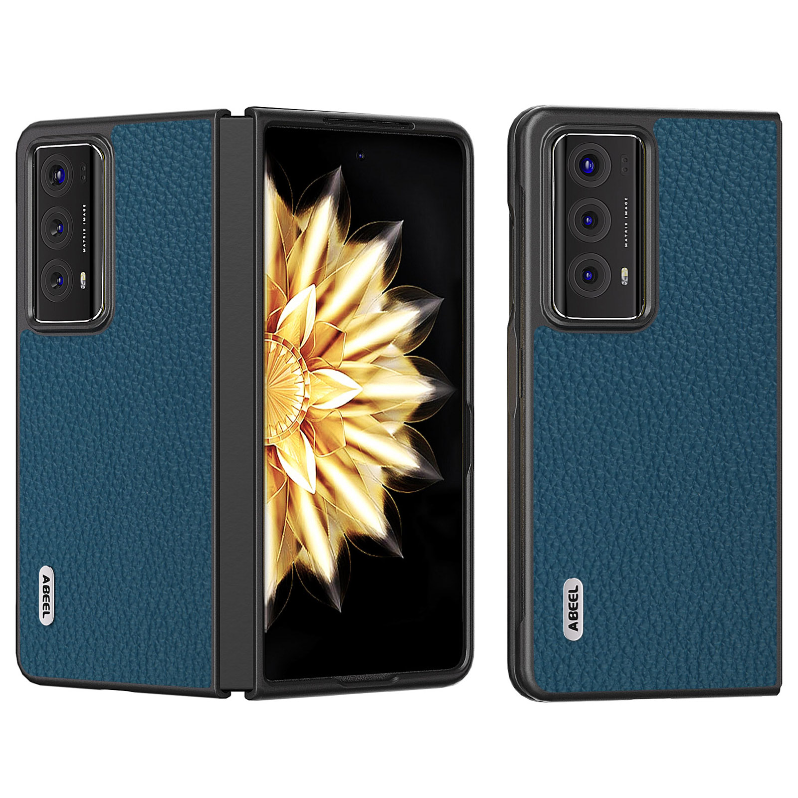 

Abeel For Ehrenmagie V2 5G Echtes Kuhleder Beschichtete PC Shell Litchi Texture Telefon Guard Cover - Blau, Honor Magic V2 5G