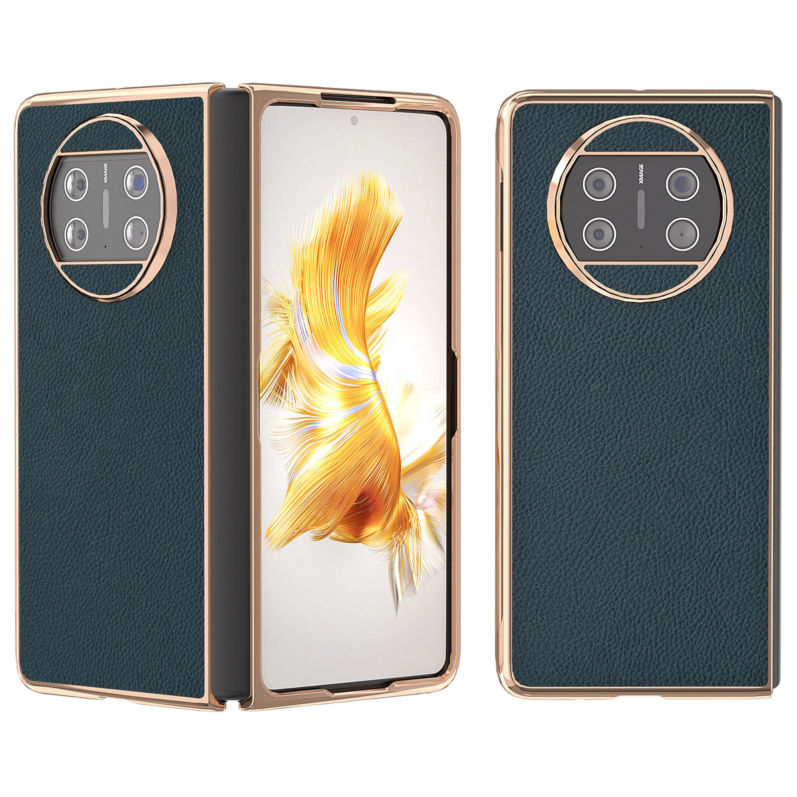 

Für Huawei Mate X3 5G Nano Electroplating Echtes Kuhleder Beschichtetes PC Litchi Textur Hülle Telefonabdeckung - Grün, Huawei Mate X3 5G