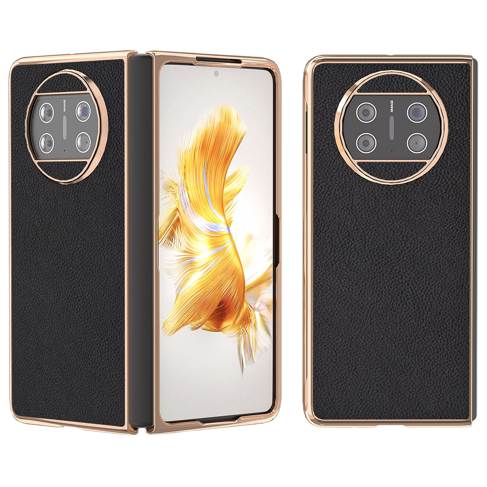 

Für Huawei Mate X3 5G Nano Electroplating Echtes Kuhleder Beschichtetes PC Litchi Textur Hülle Telefonabdeckung - Schwarz, Huawei Mate X3 5G