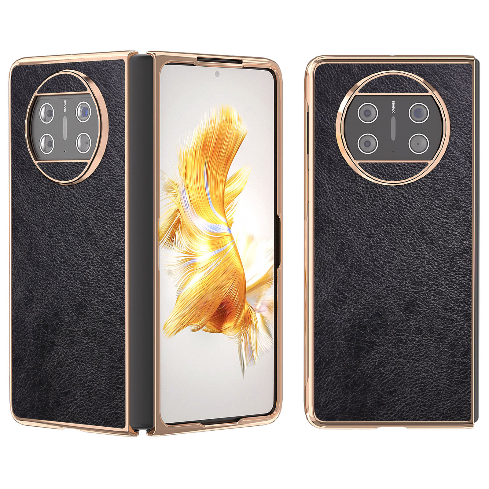 

Für Huawei Mate X3 5G PU Leder+pc Telefonabdeckung Nano Elektroplieren Litchi Textur Schutzschale - Schwarz, Huawei Mate X3 5G