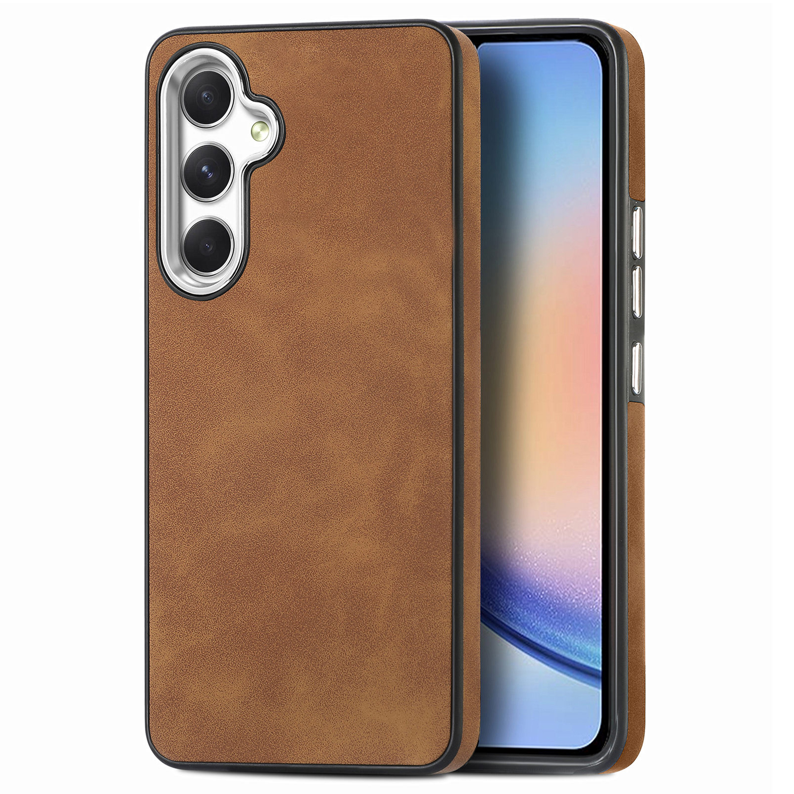 

Für Samsung Galaxy A34 5G Skin-touch-feeling-hülle PU Leder+tpu-elektroplatten-kamera-rahmen Telefonabdeckung - Braun, Galaxy A34 5G