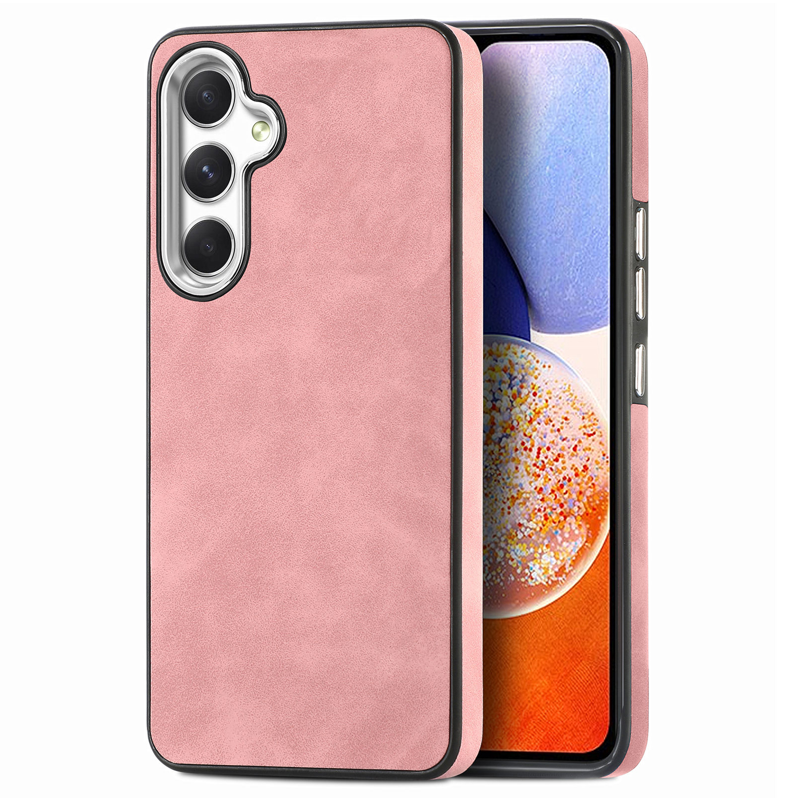 

Für Samsung Galaxy A14 5G PU Lederbeschichtete Tpu-hülle Skin-touch Elektroplierende Kamera Rahmen Telefonabdeckung - Rosa, Galaxy A14 5G