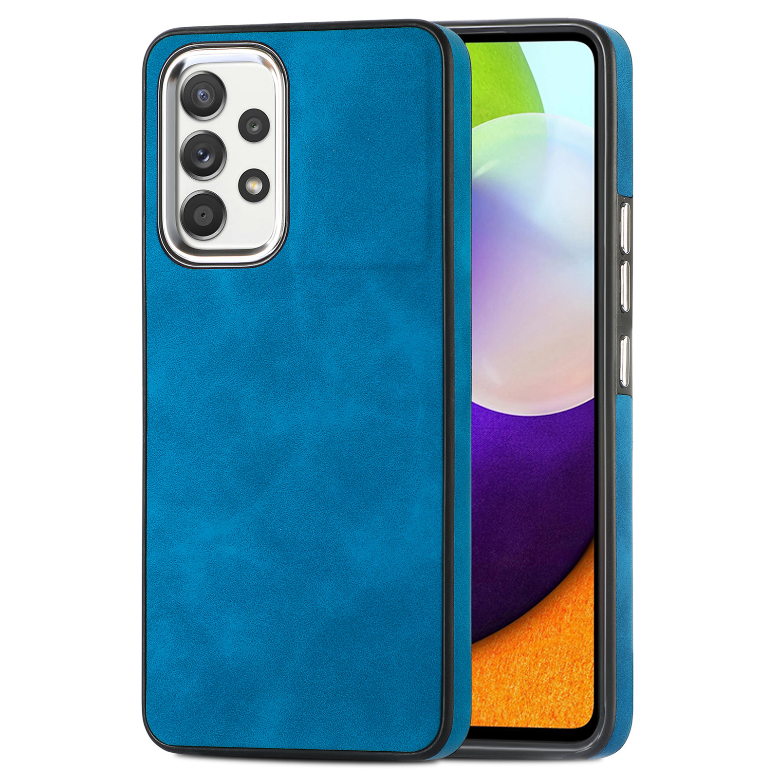 

Skin-touch-telefonkoffer Für Samsung Galaxy A52 4G / 5g / A52s 5g, PU -lederbeschichtete TPU -abdeckung Mit Elektroplierendem Kameraherrahmen - Dunkelblau, Galaxy A52 4G