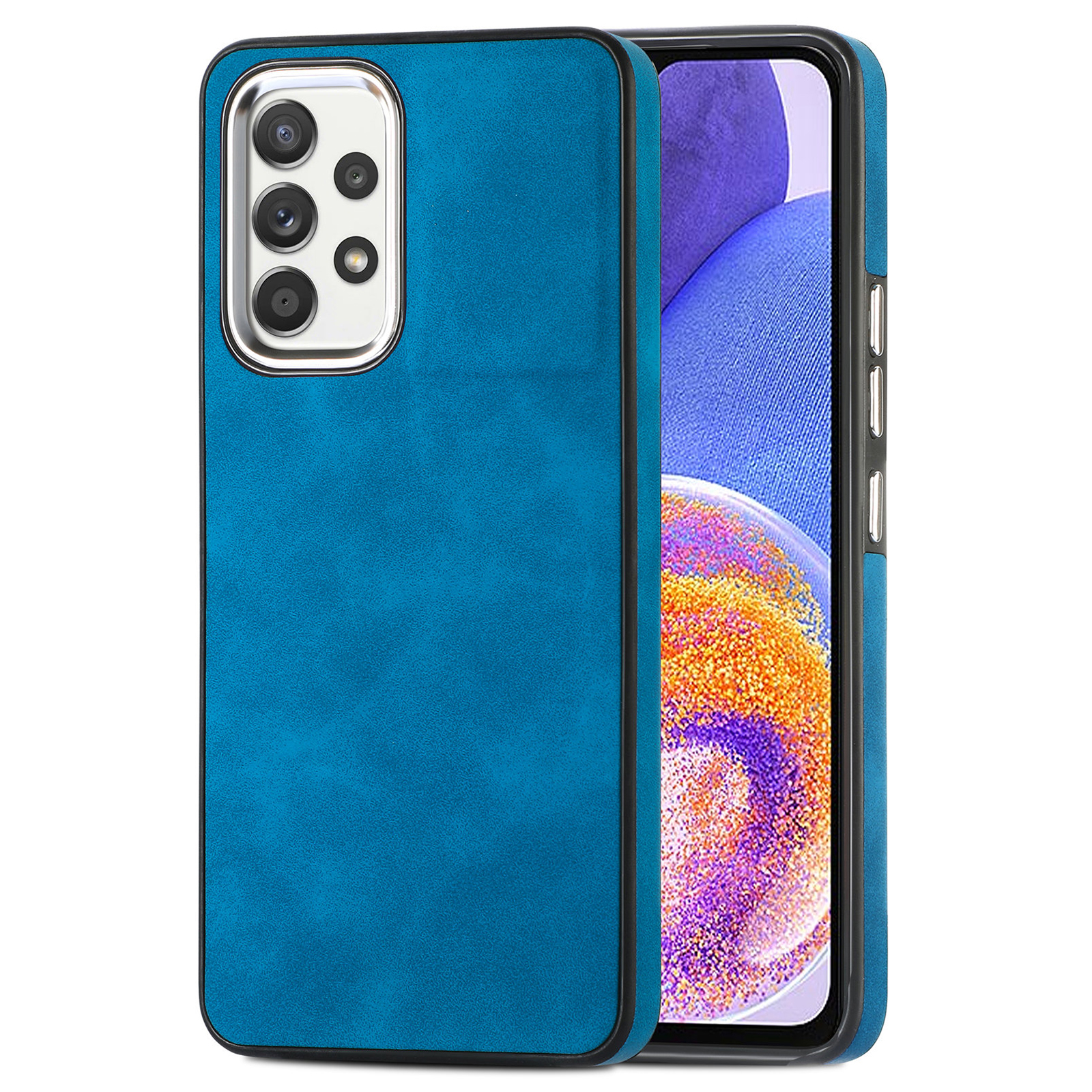 

Haut-touch-gehäuse Für Samsung Galaxy A23 4G / A23 5G (globale Version), PU -leder -beschichtete TPU -telefonabdeckung Mit Elektroplierendem Kamera -rahmen - Dunkelblau, Galaxy A23 4G
