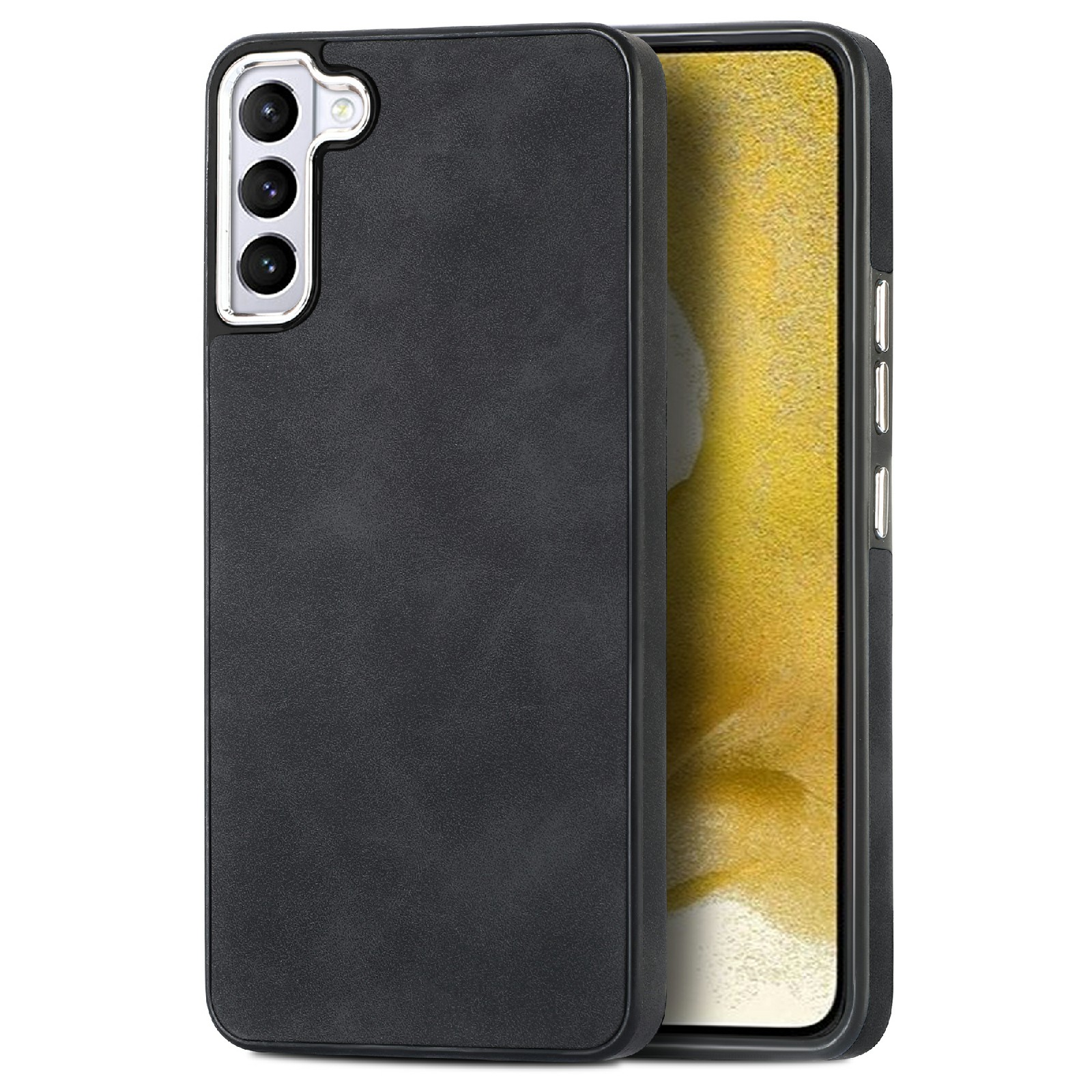 

Für Samsung Galaxy S22 5G PU Leder + TPU Skin-touch-abdeckung Elektroplierend Kamera Rahmen Schockdelie Telefonhülle - Schwarz, Galaxy S22 5G