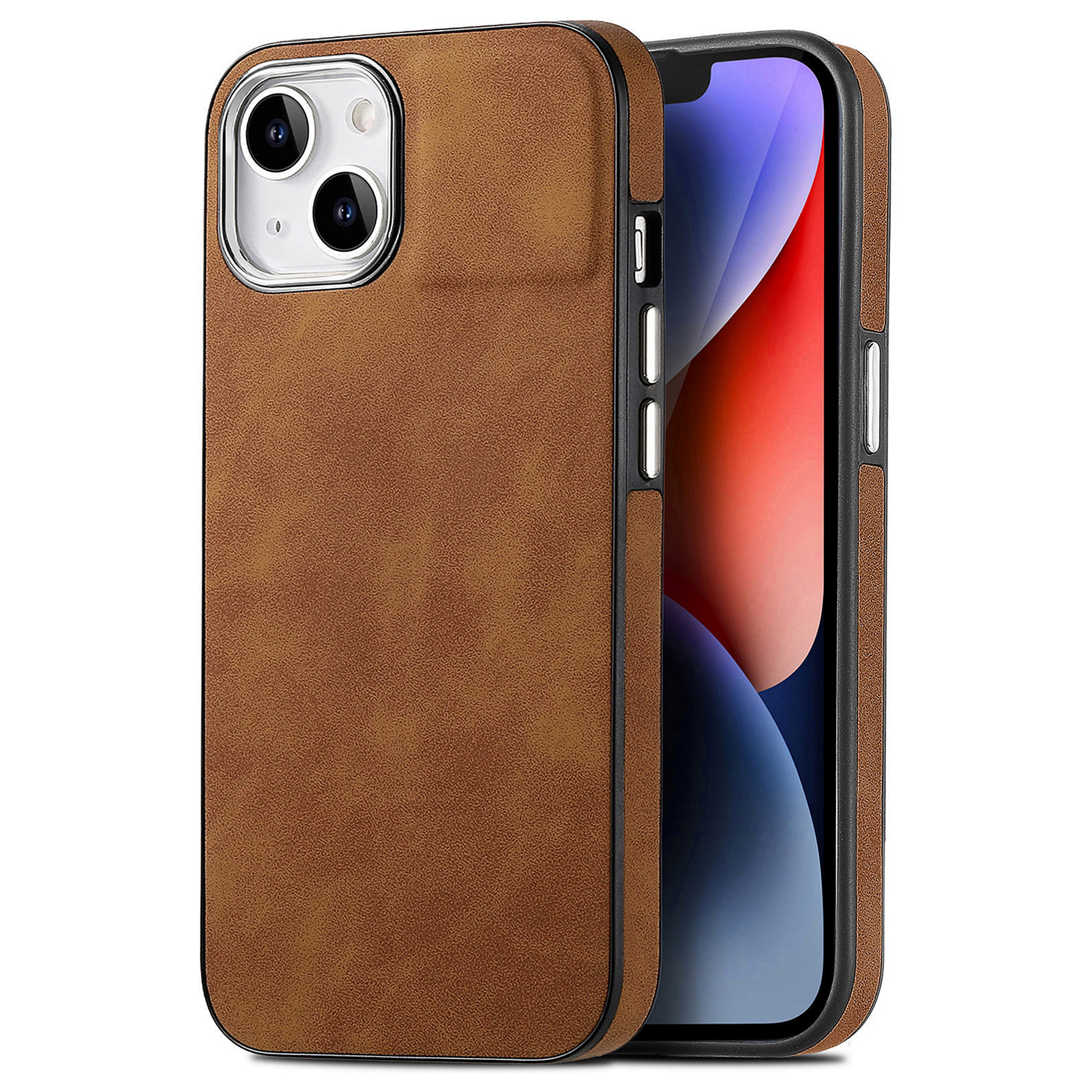 

Schocksicheres Telefonhülle Für Iphone 14 Plus Elektroplierende Kamera-rahmen Hauttouch Lederbeschichtete Tpu-abdeckung - Braun, iPhone 14 Plus