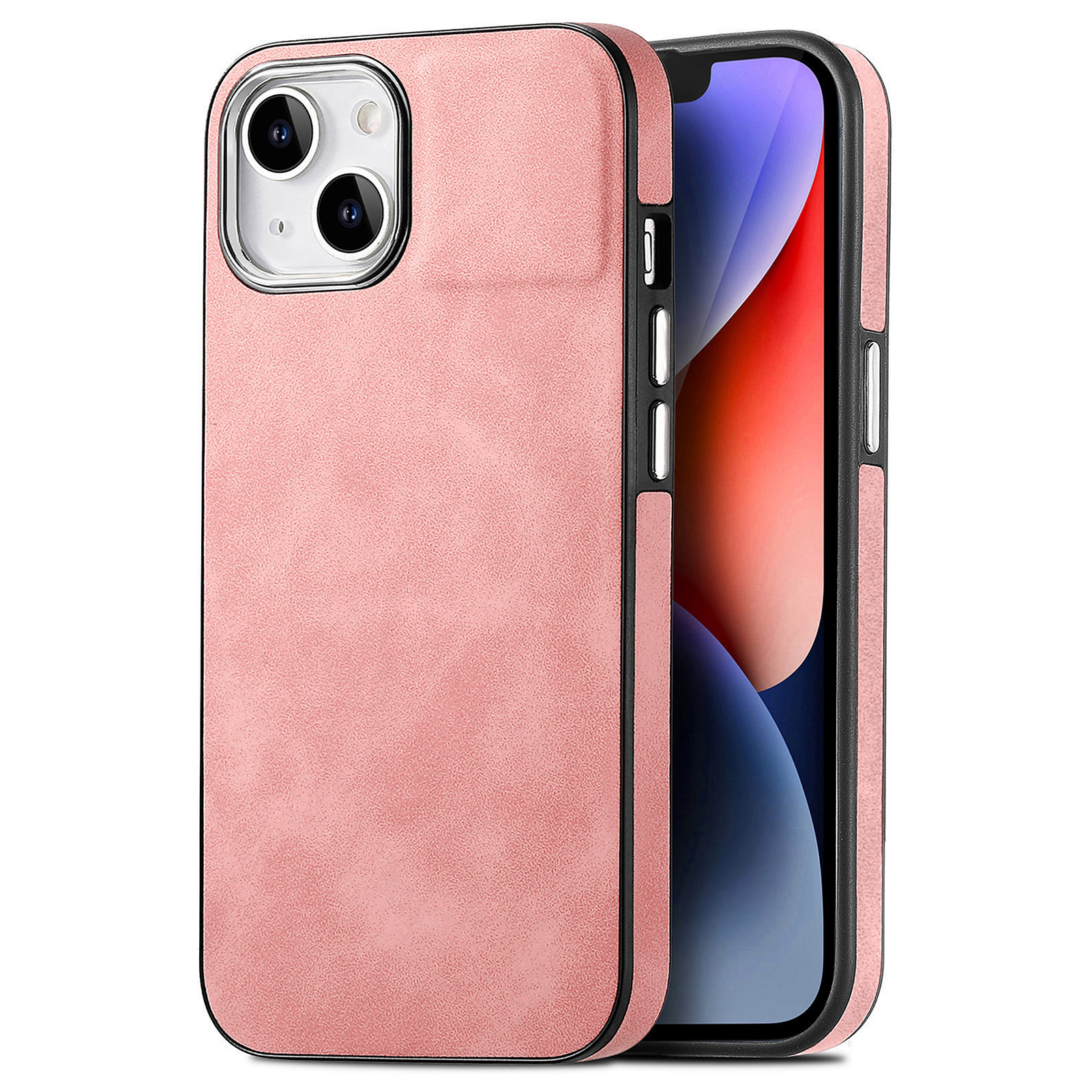

Schocksicheres Telefonhülle Für Iphone 14 Plus Elektroplierende Kamera-rahmen Hauttouch Lederbeschichtete Tpu-abdeckung - Rosa, iPhone 14 Plus