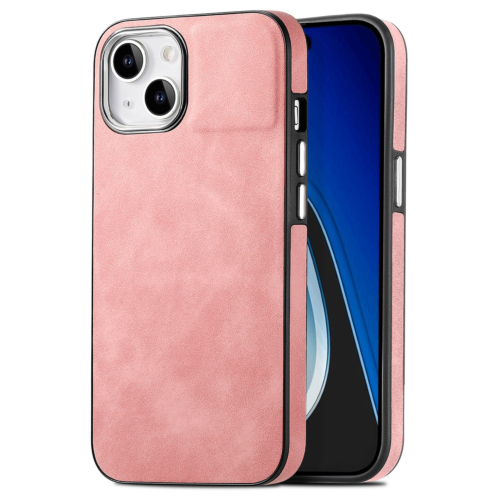 

Anti-dro-drop-telefonhülle Für Iphone 15 Elektroplierende Kamera-rahmen Hauttouch-leder-lederbeschichtungsabdeckung - Rosa, iPhone 15