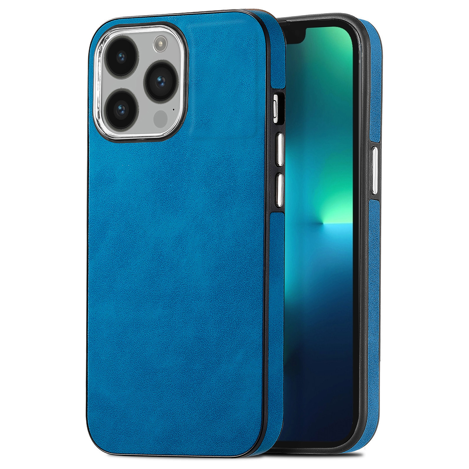 

Mobiltelefonhülle Für Iphone 13 Pro 6,1 Zoll, Elektroplettende Kamera-rahmen Hauttouch-leder-beschichtete Tpu-abdeckung - Dunkelblau, iPhone 13 Pro