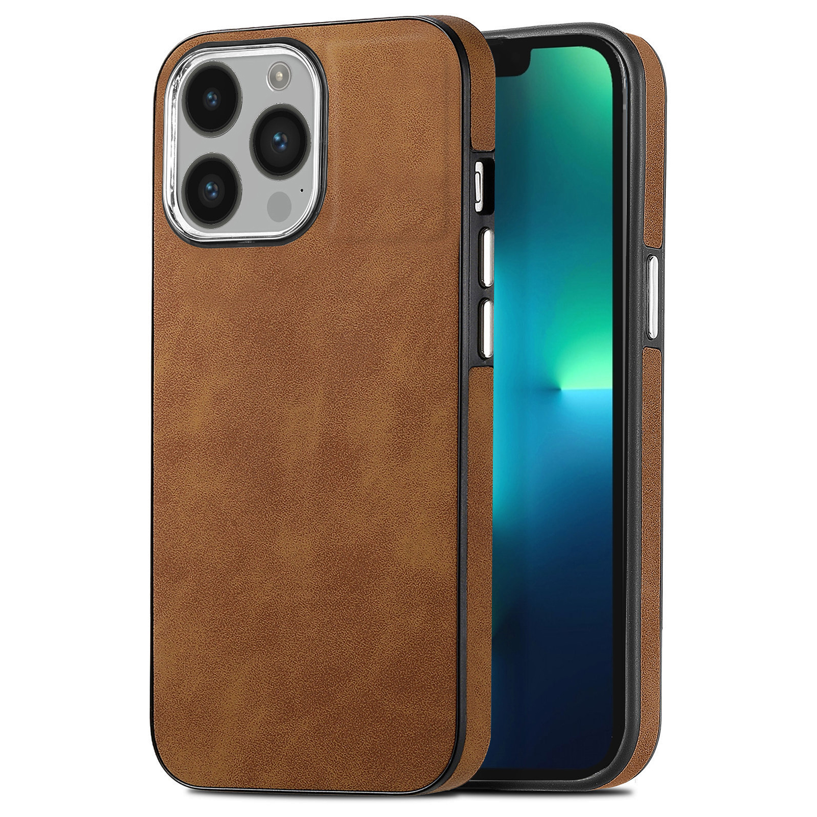 

Mobiltelefonhülle Für Iphone 13 Pro 6,1 Zoll, Elektroplettende Kamera-rahmen Hauttouch-leder-beschichtete Tpu-abdeckung - Braun, iPhone 13 Pro