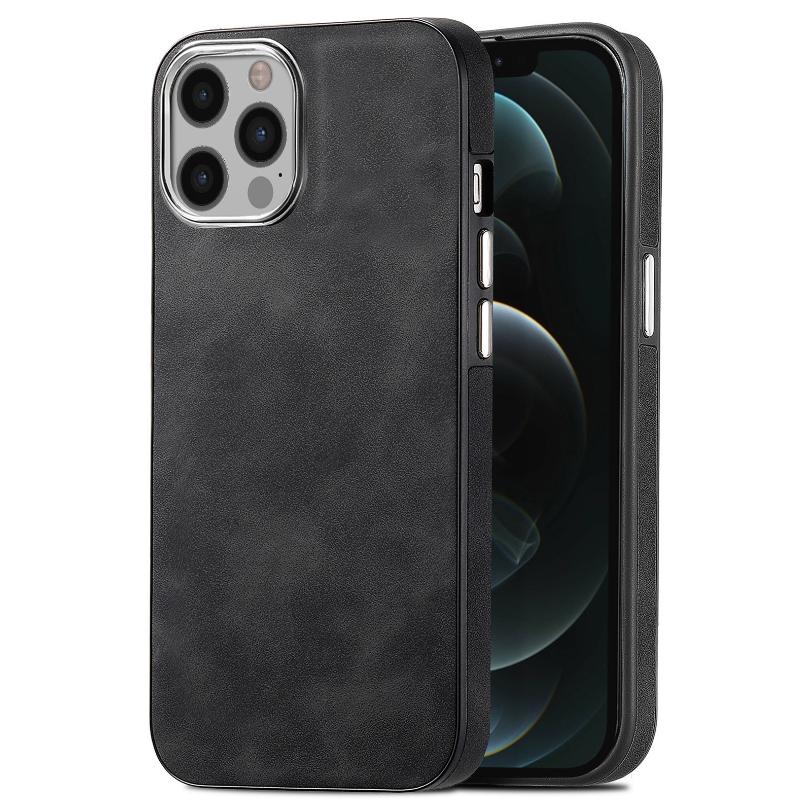 

Skin-touch-telefonhülle Für Iphone 12 Pro Max, Elektroplierende Kamera Rahmen Lederbeschichtete Tpu-abdeckung - Schwarz, iPhone 12 Pro Max