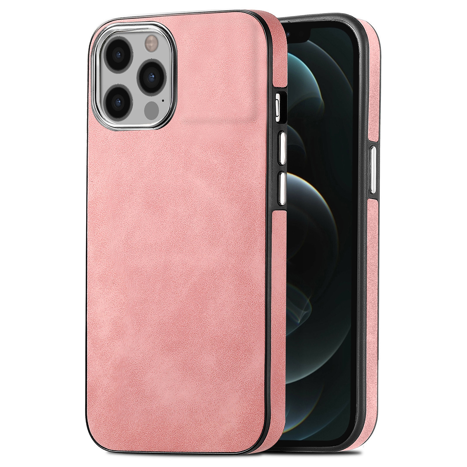 

Skin-touch-telefonhülle Für Iphone 12 Pro Max, Elektroplierende Kamera Rahmen Lederbeschichtete Tpu-abdeckung - Rosa, iPhone 12 Pro Max