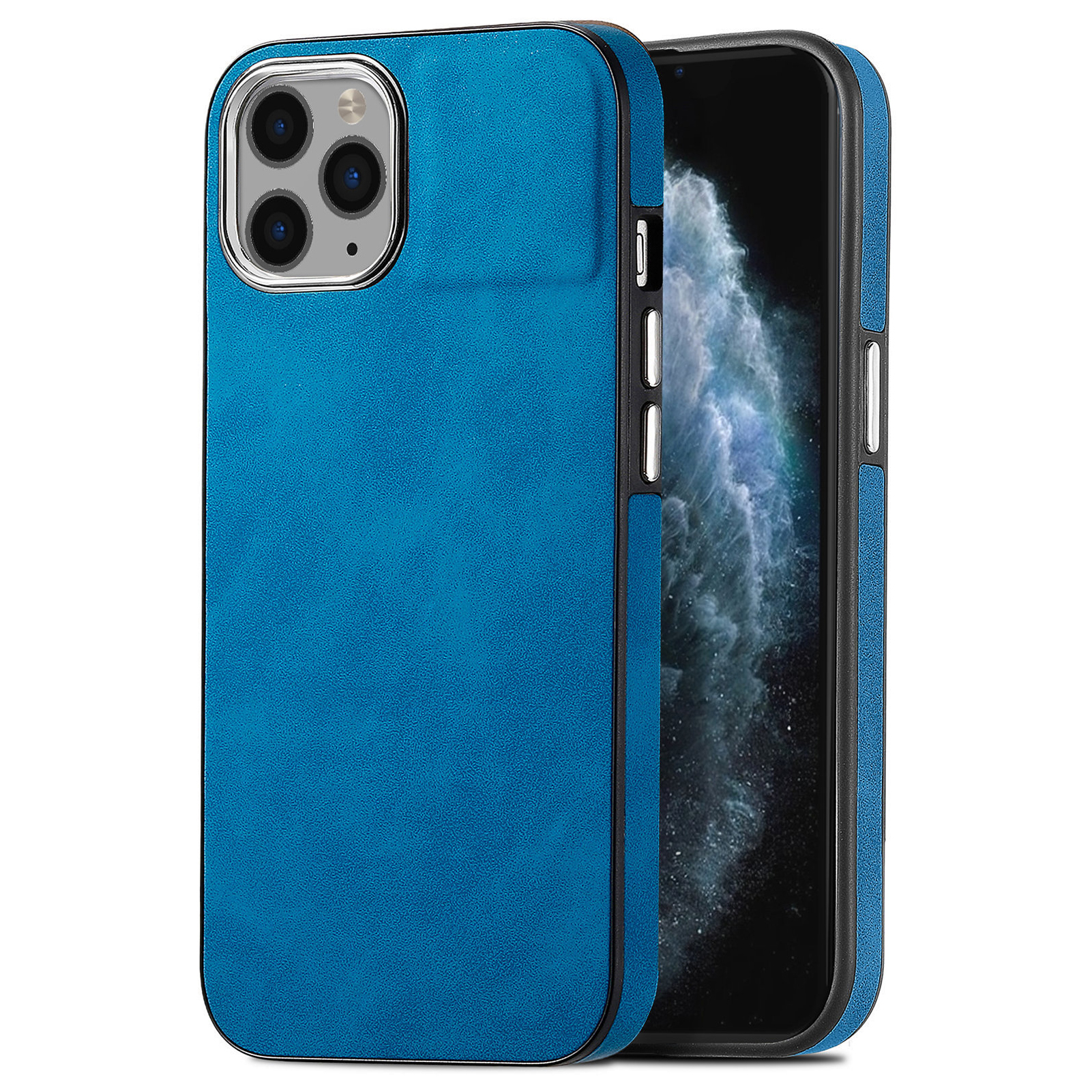 

Für Das Iphone 11 Pro Max Skin-touch-telefonhülle Lederbeschichtete Tpu-abdeckung Mit Elektroplierendem Kamerafrahmen - Dunkelblau, iPhone 11 Pro Max