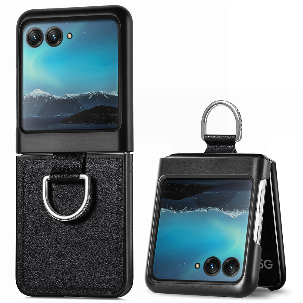 

Für Motorola Razr 40 Ultra 5G PU Lederbeschichtete PC -telefonhülle Fingerringhalter Litchi Textur Telefonabdeckung - Schwarz, Motorola Razr 40 Ultra 5G