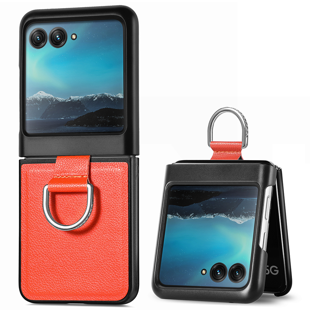 

Für Motorola Razr 40 Ultra 5G PU Lederbeschichtete PC -telefonhülle Fingerringhalter Litchi Textur Telefonabdeckung - Orange, Motorola Razr 40 Ultra 5G