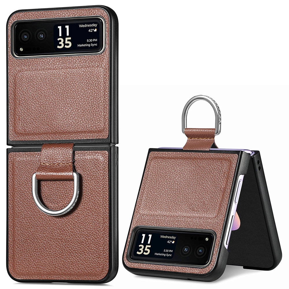 

Fingerringhalter Telefonhülle Für Motorola Razr 40 5g, Litchi Textur Lederbeschichteter PC -abdeckung - Braun, Motorola Razr 40 5G