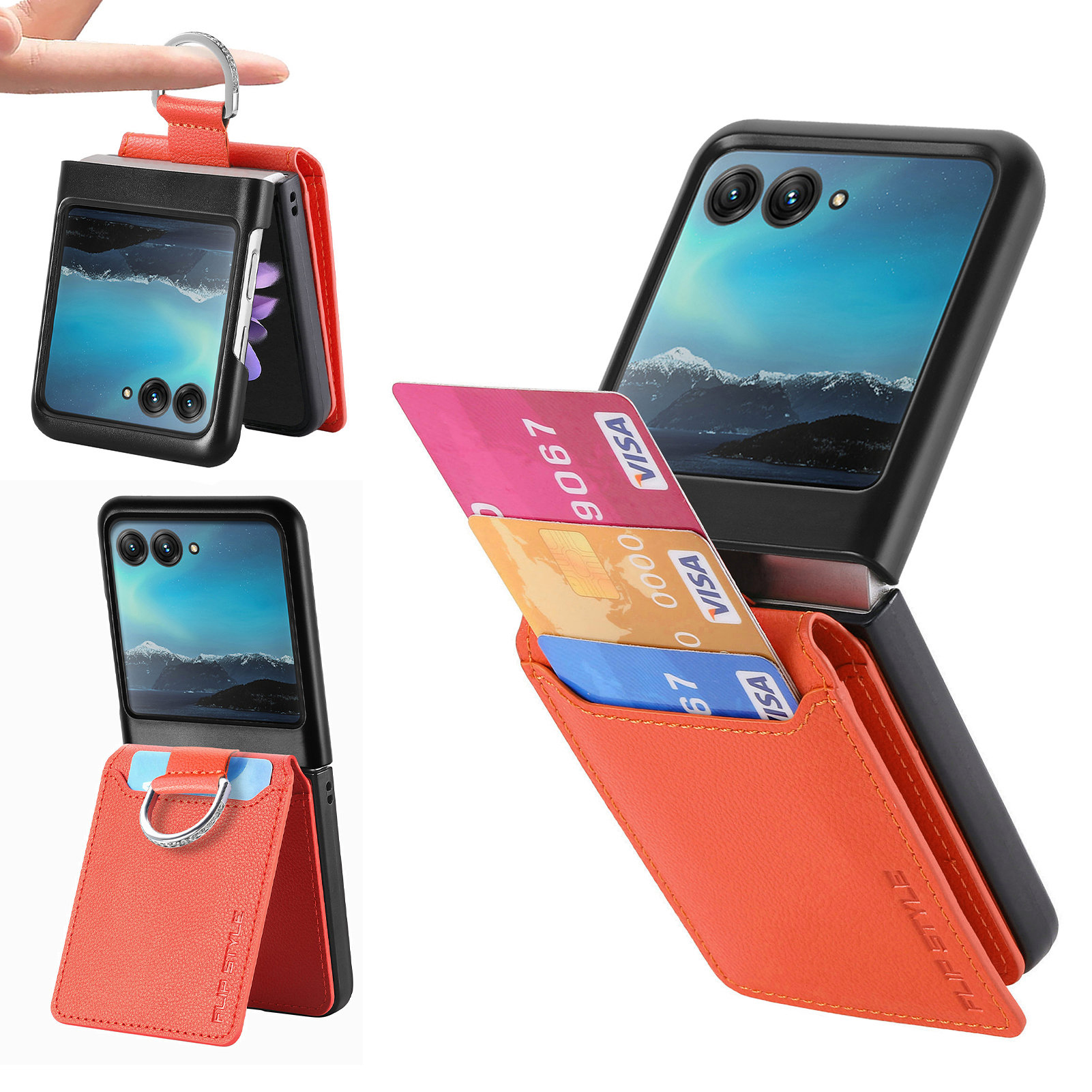 

Kartenhalter -telefonhülle Für Motorola Razr 40 Ultra 5g, Ringhalter Lederbeschichtete PC -kickstand - Orange, Motorola Razr 40 Ultra 5G