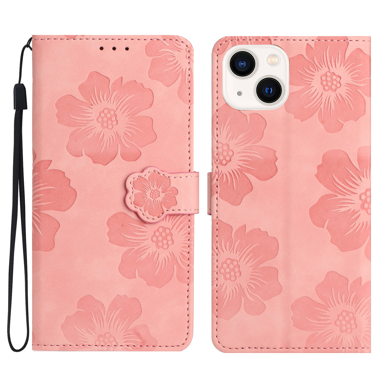 

Für Iphone 15 Plus Blumen Haben Vollschutz Abdeckung Leder -brieftasche Telefonhülle - Rosa, iPhone 15 Plus