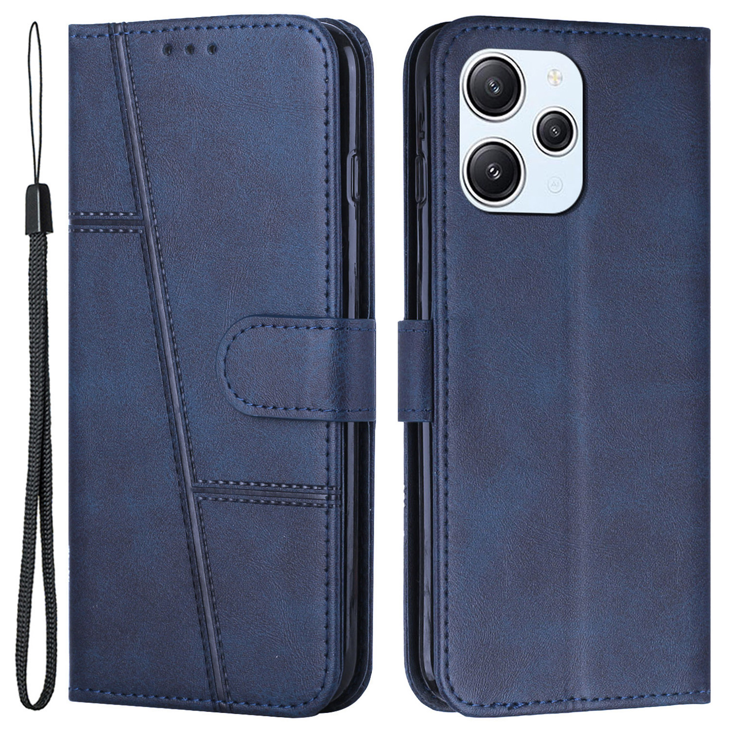 

Für Xiaomi Redmi 12 4G Flip Wallet Phone Hülle PU Leder -kalbstexturabdeckung Mit Ständer - Saphir, Xiaomi Redmi 12 4G
