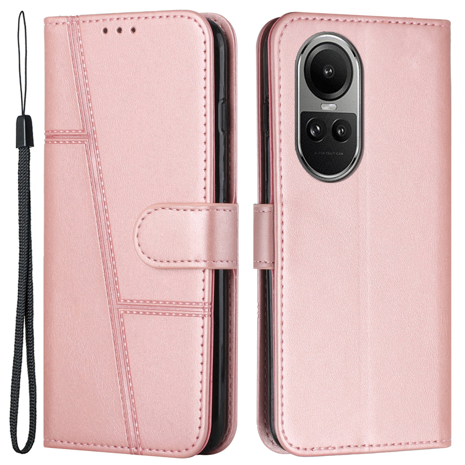 

PU Lederstand Telefonabdeckung Für Oppo Reno10 5G / Reno10 Pro 5g, Kalbstextur Stoßdämpfer Brieftasche Hülle - Roségold, Oppo Reno10 5G (Global)