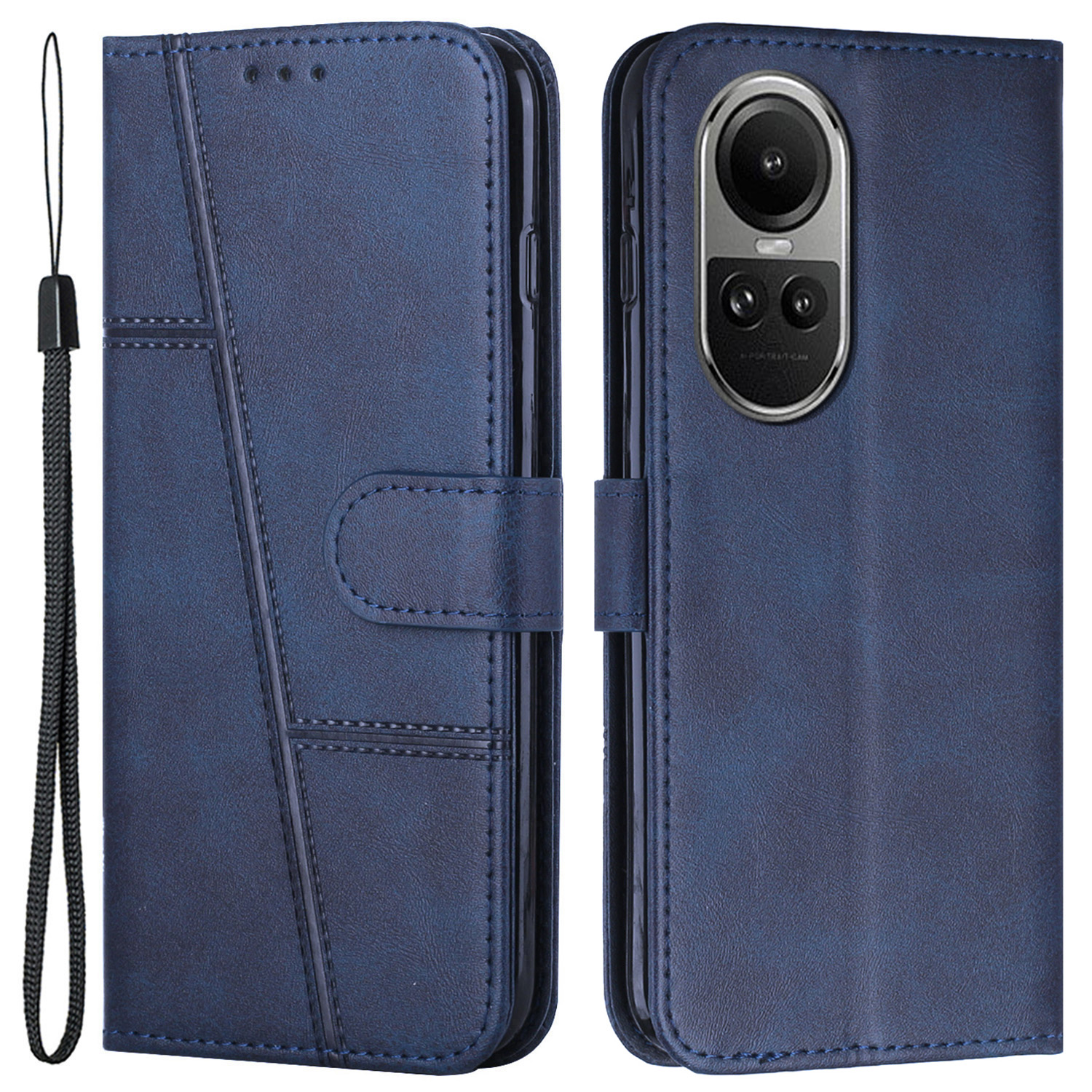 

PU Lederstand Telefonabdeckung Für Oppo Reno10 5G / Reno10 Pro 5g, Kalbstextur Stoßdämpfer Brieftasche Hülle - Saphir, Oppo Reno10 5G (Global)