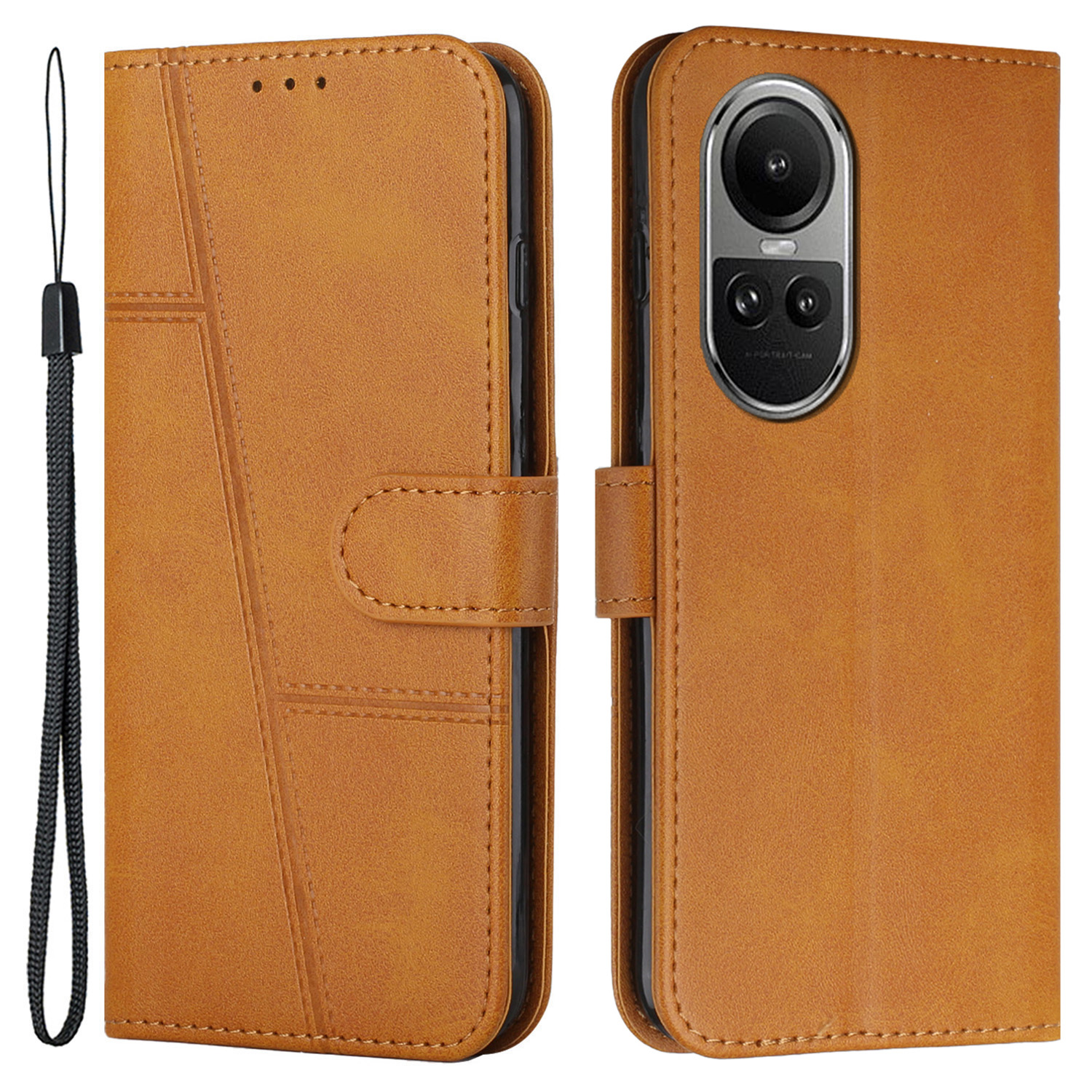 

PU Lederstand Telefonabdeckung Für Oppo Reno10 5G / Reno10 Pro 5g, Kalbstextur Stoßdämpfer Brieftasche Hülle - Gelb, Oppo Reno10 5G (Global)