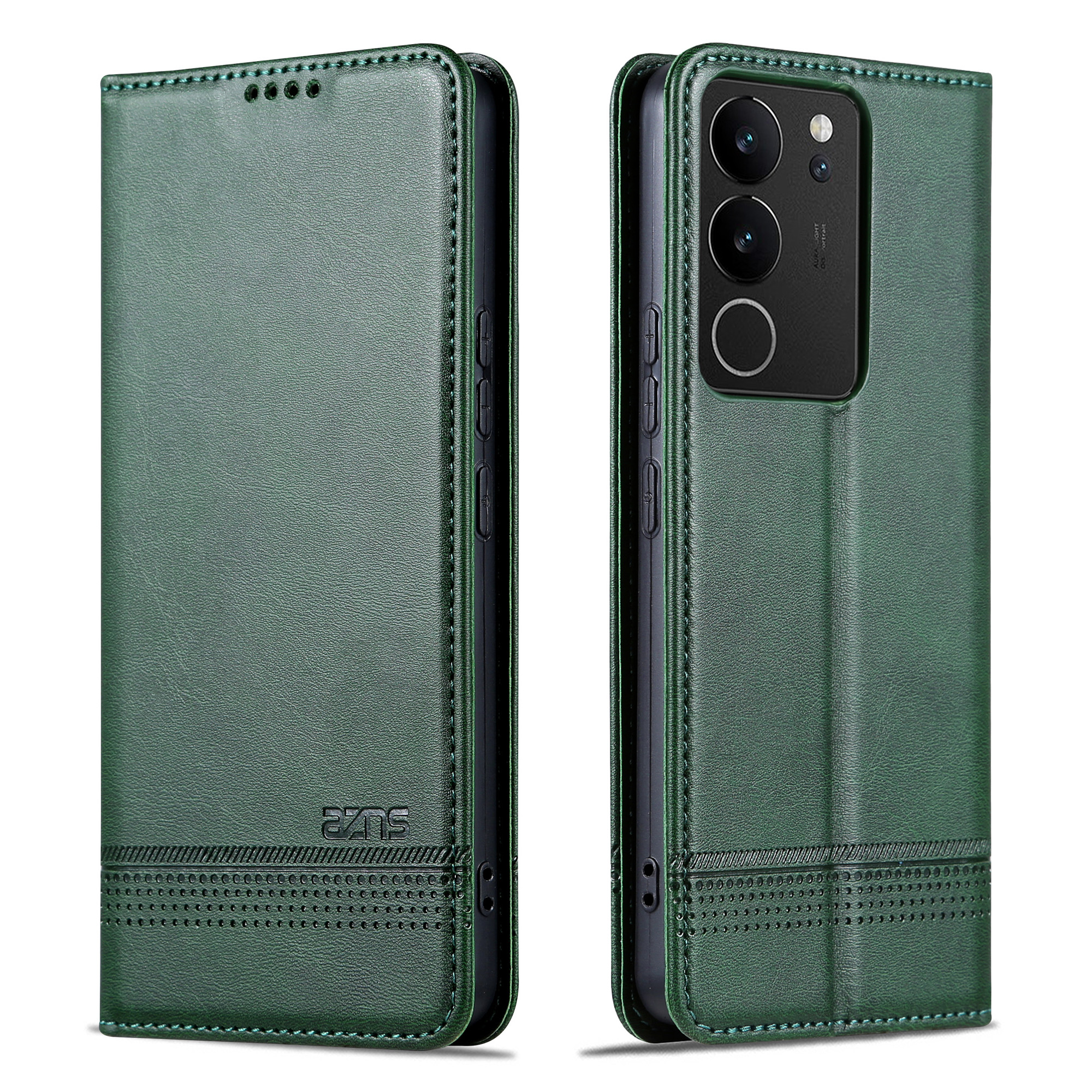 

Azns Für Vivo S17 5G / S17 Pro 5G Wallet PU Leder Hülle Cowide Textur Telefonabdeckung Mit Ständer - Grün, vivo S17 5G