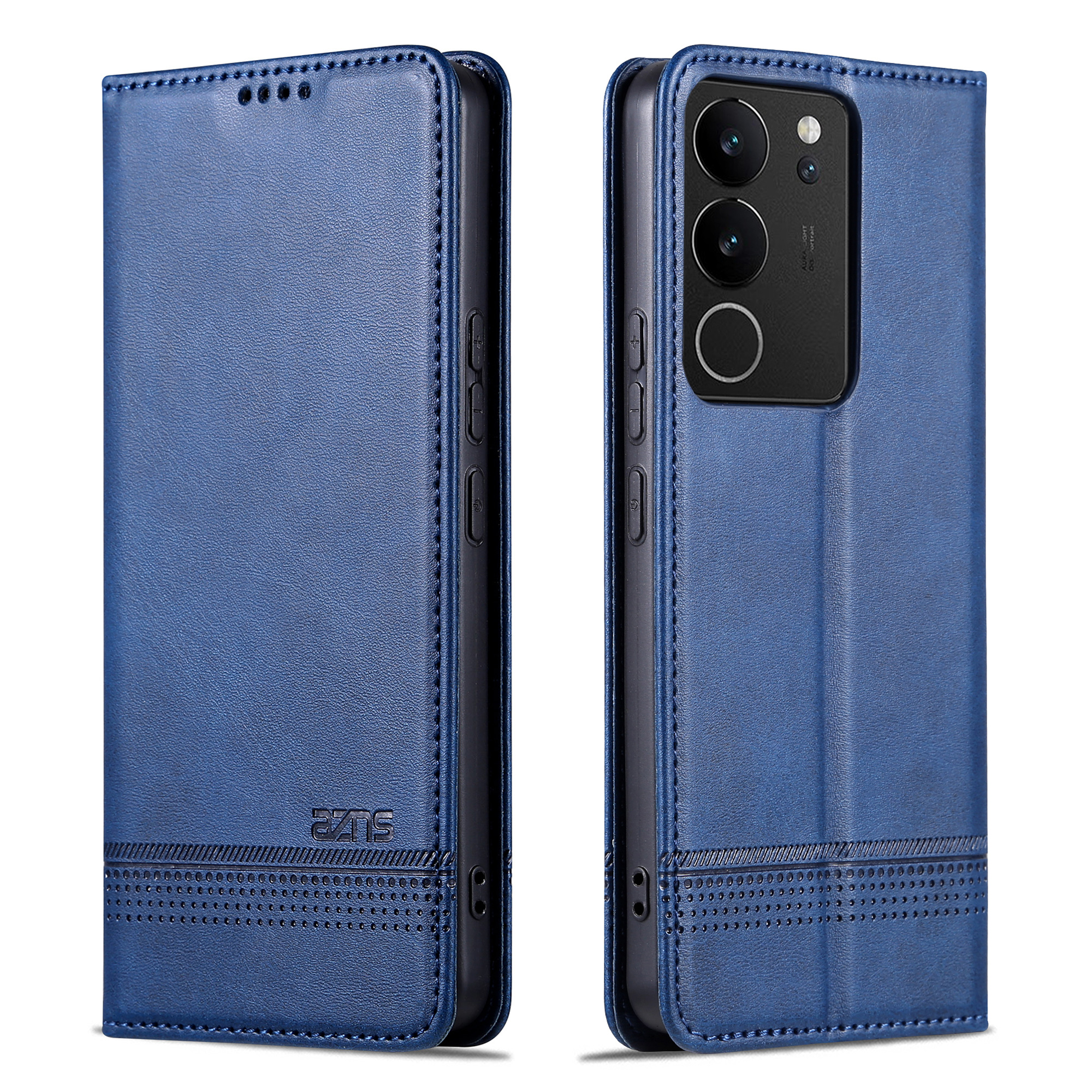 

Azns Für Vivo S17 5G / S17 Pro 5G Wallet PU Leder Hülle Cowide Textur Telefonabdeckung Mit Ständer - Blau, vivo S17 5G