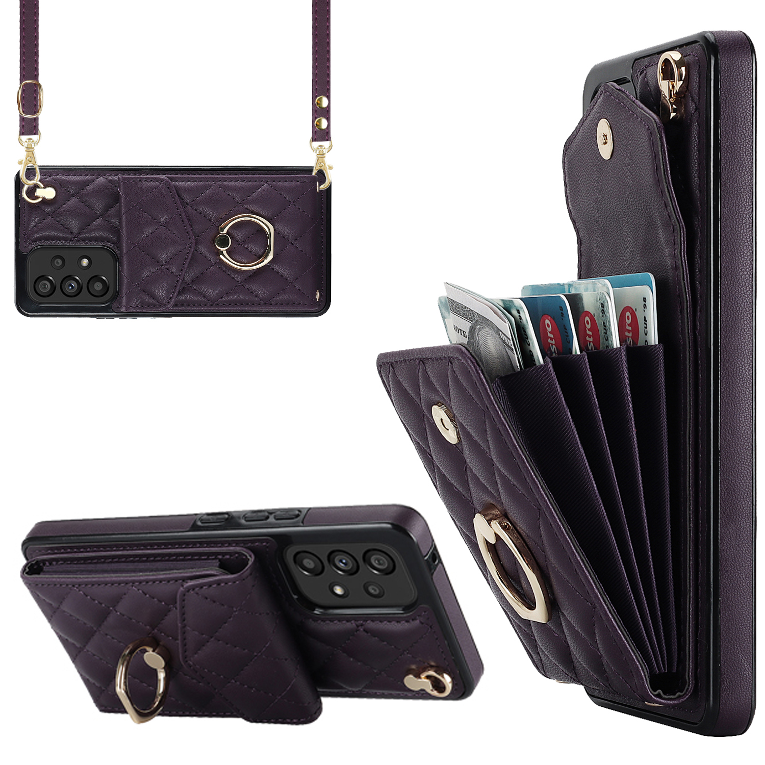

Mobiltelefon Zurückkoffer Für Samsung Galaxy A13 4G / 5G PU Leder+tpu Ring Kickstand Mehrfachkarten -slots RFID -blockierabdeckung - Dunkelviolett, Galaxy A13 4G