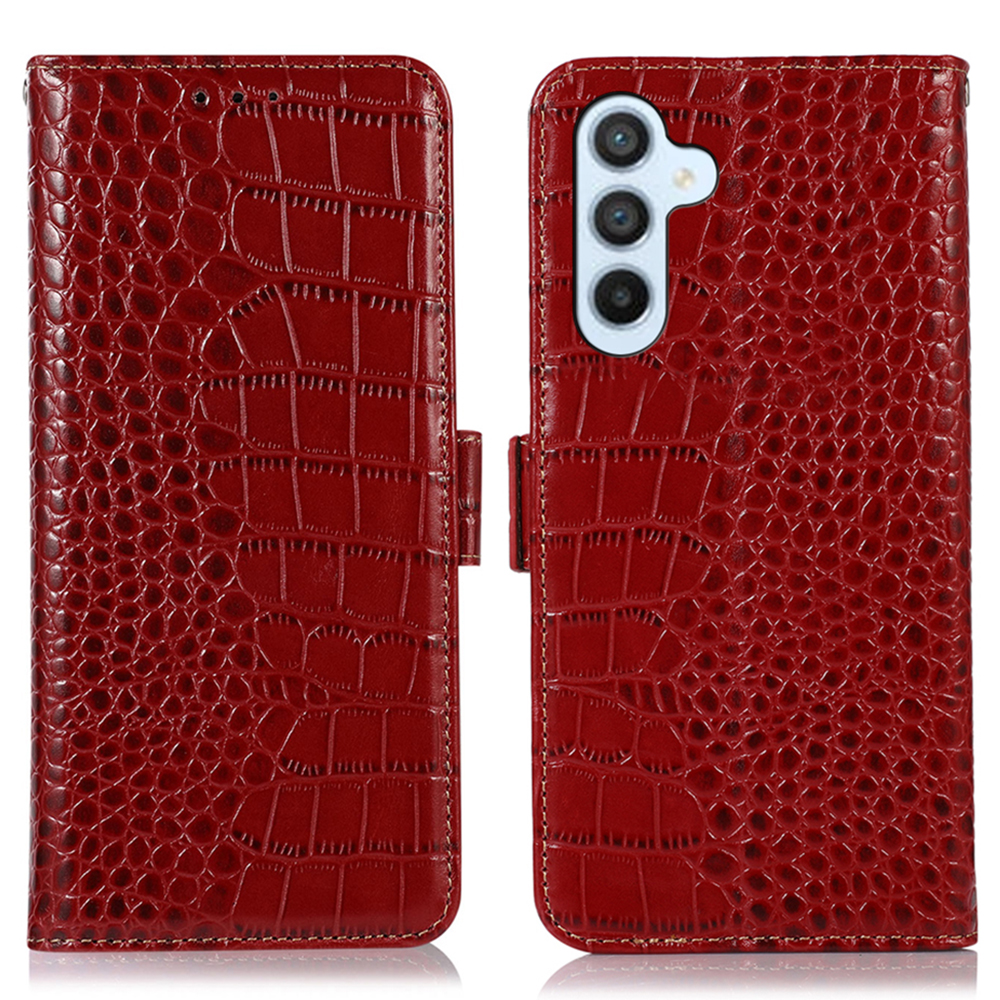 

Für Samsung Galaxy M34 5G Echte Kuhleder-anti-drogen-telefonhülle Rfid-blockierungsbrieftasche Abdeckung - Rot, Samsung Galaxy F34 5G