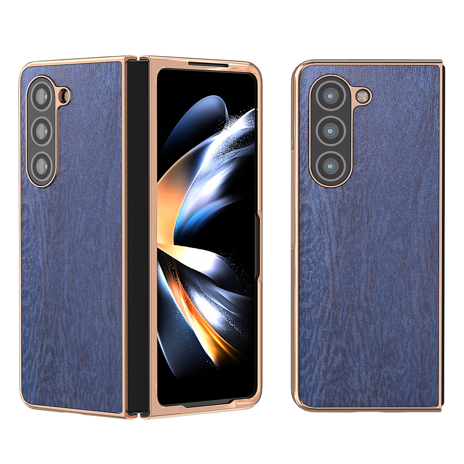 

Für Samsung Galaxy Z Fold5 5G Holzkörner -telefonhülle PU -leder -pc Schockdes Elektroplattenabdeckung - Blau, Galaxy Z Fold5 5G