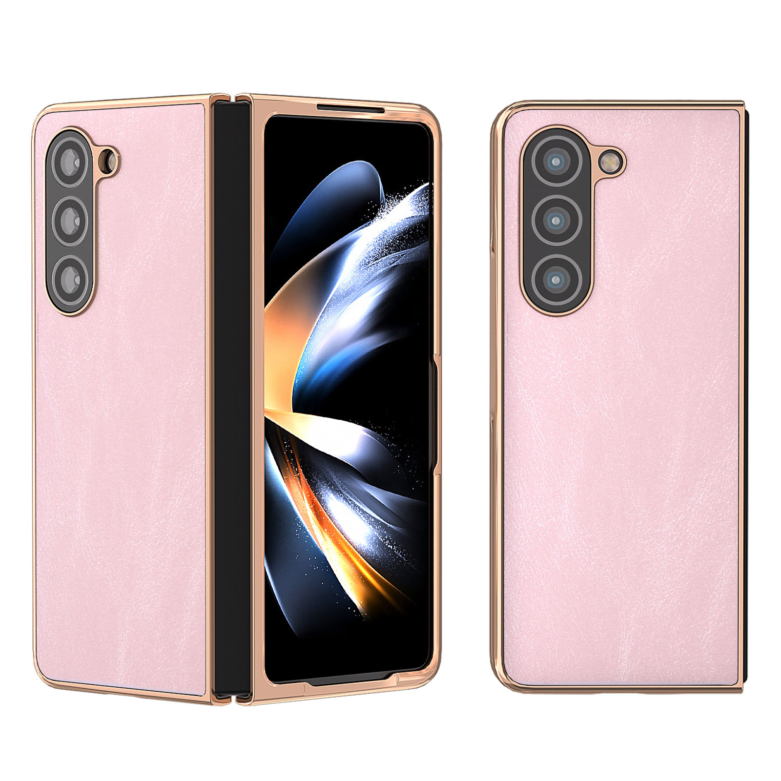 

Für Samsung Galaxy Z Fold5 5G Schockfestes Kuhpferd -textur -telefon Hülle PU -lederbeschichtete PC -elektroplattenabdeckung - Rosa, Galaxy Z Fold5 5G