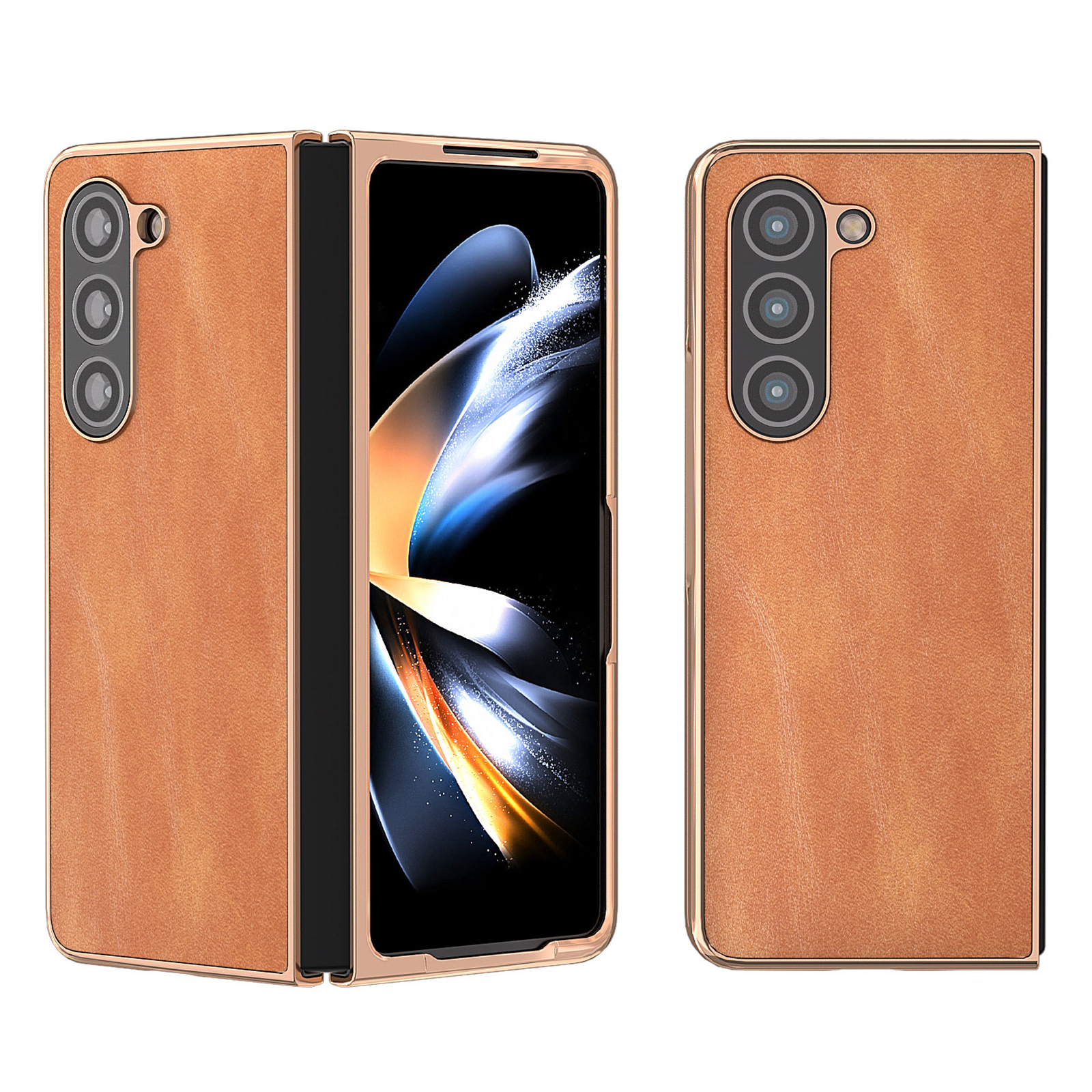 

Für Samsung Galaxy Z Fold5 5G Schockfestes Kuhpferd -textur -telefon Hülle PU -lederbeschichtete PC -elektroplattenabdeckung - Braun, Galaxy Z Fold5 5G