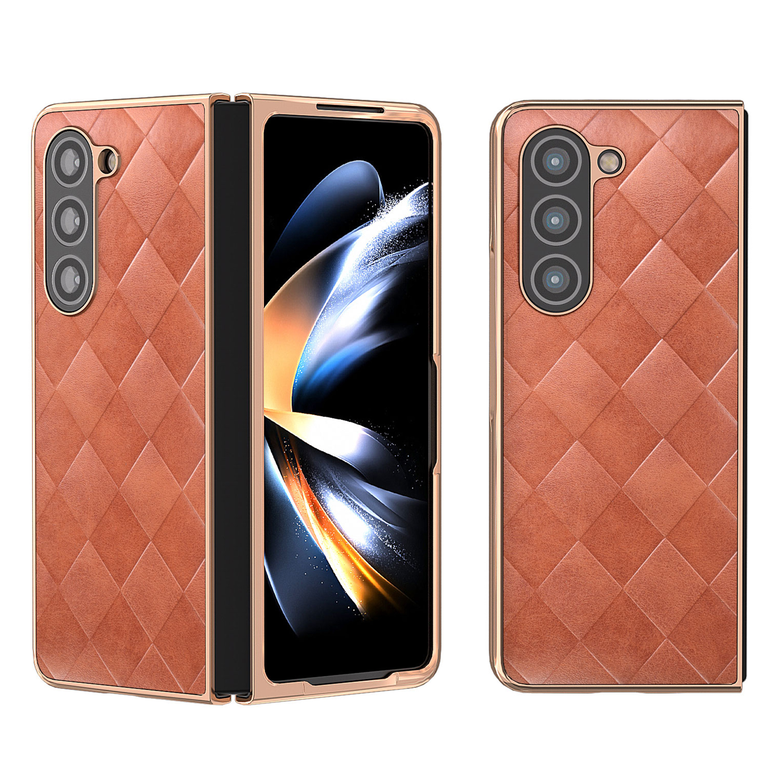 

Für Samsung Galaxy Z Fold5 5G Grid Texture Phone Hülle PU -leder + PC -shell -faltabdeckung - Braun, Galaxy Z Fold5 5G