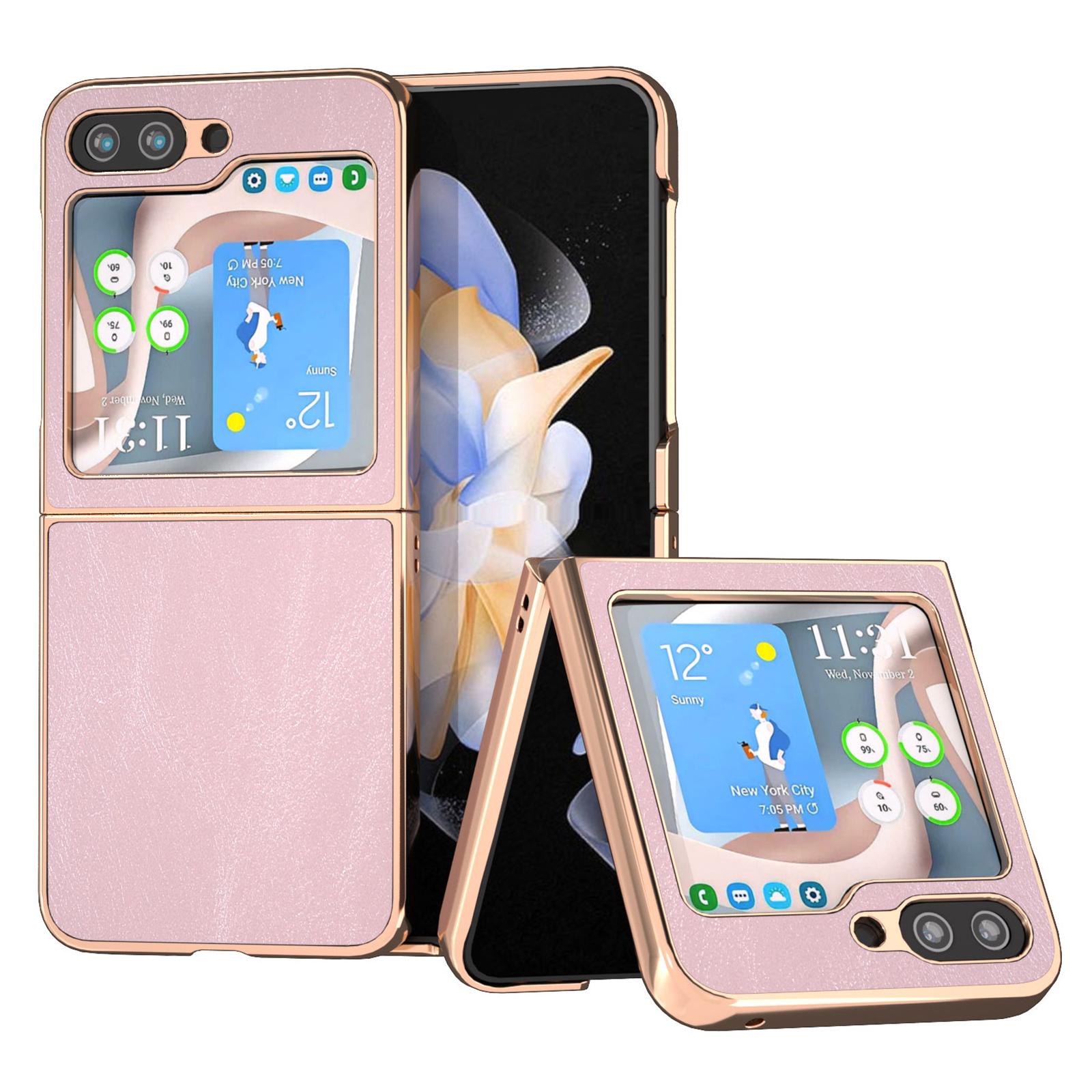 

Für Samsung Galaxy Z Flip5 5G Elektroplierendes Telefonhülle Kuhspurte Textur PU -leder -pc -abdeckung - Rosa, Galaxy Z Flip5 5G