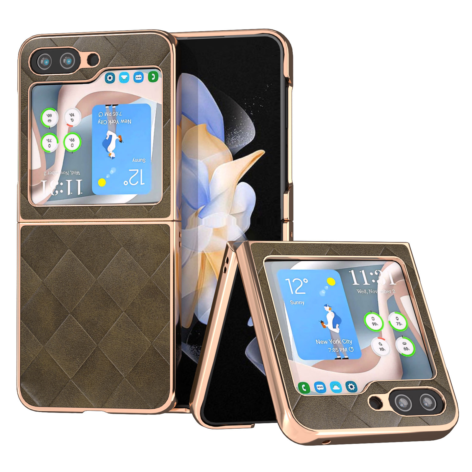 

Für Samsung Galaxy Z Flip5 5G Grid Textur Electroplating Case PU Leder -pc -telefonabdeckung - Grün, Galaxy Z Flip5 5G